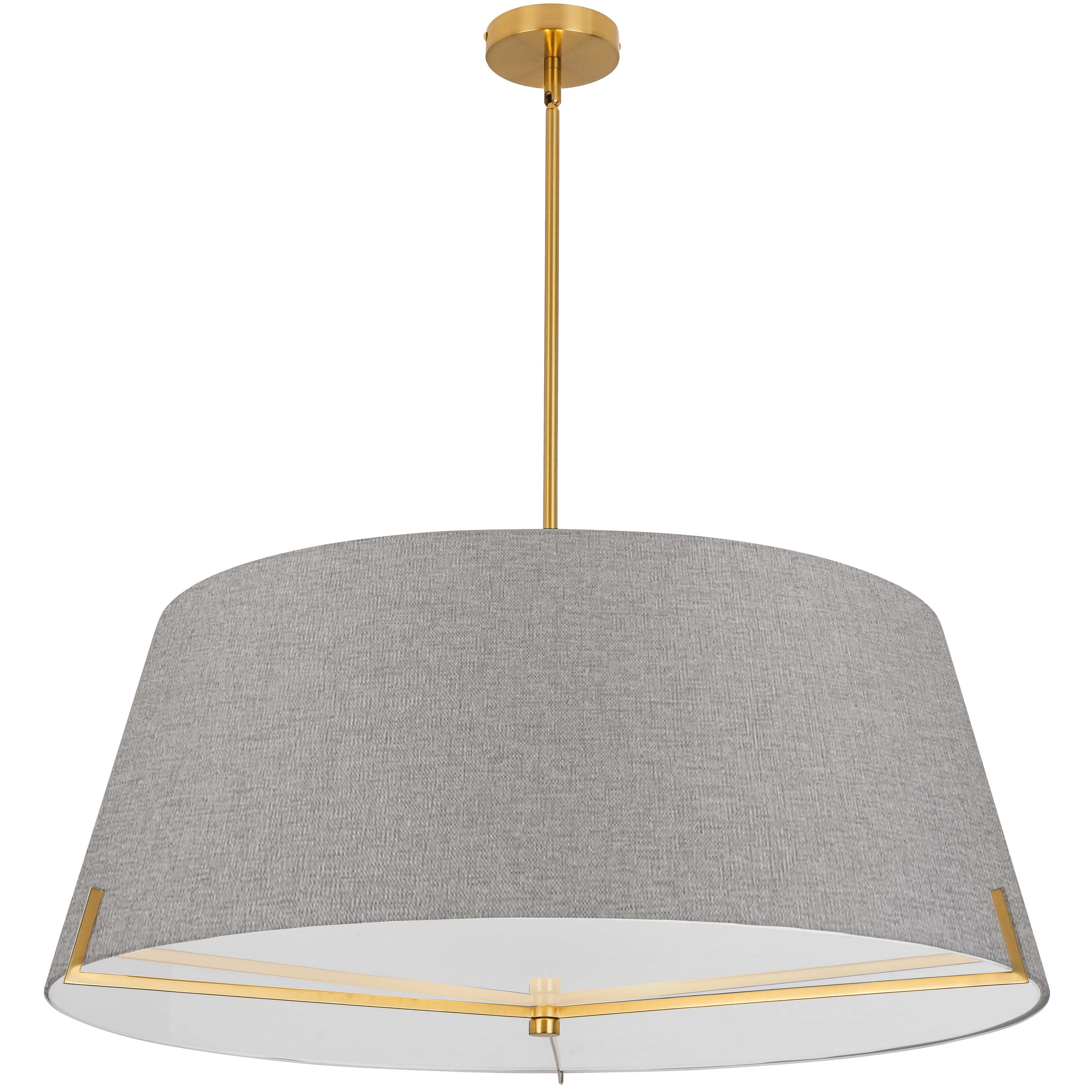 Dainolite Preston - PST-324P-AGB-GRY - 4 Light Pendant Aged Brass with Grey Fabric shade - Grey