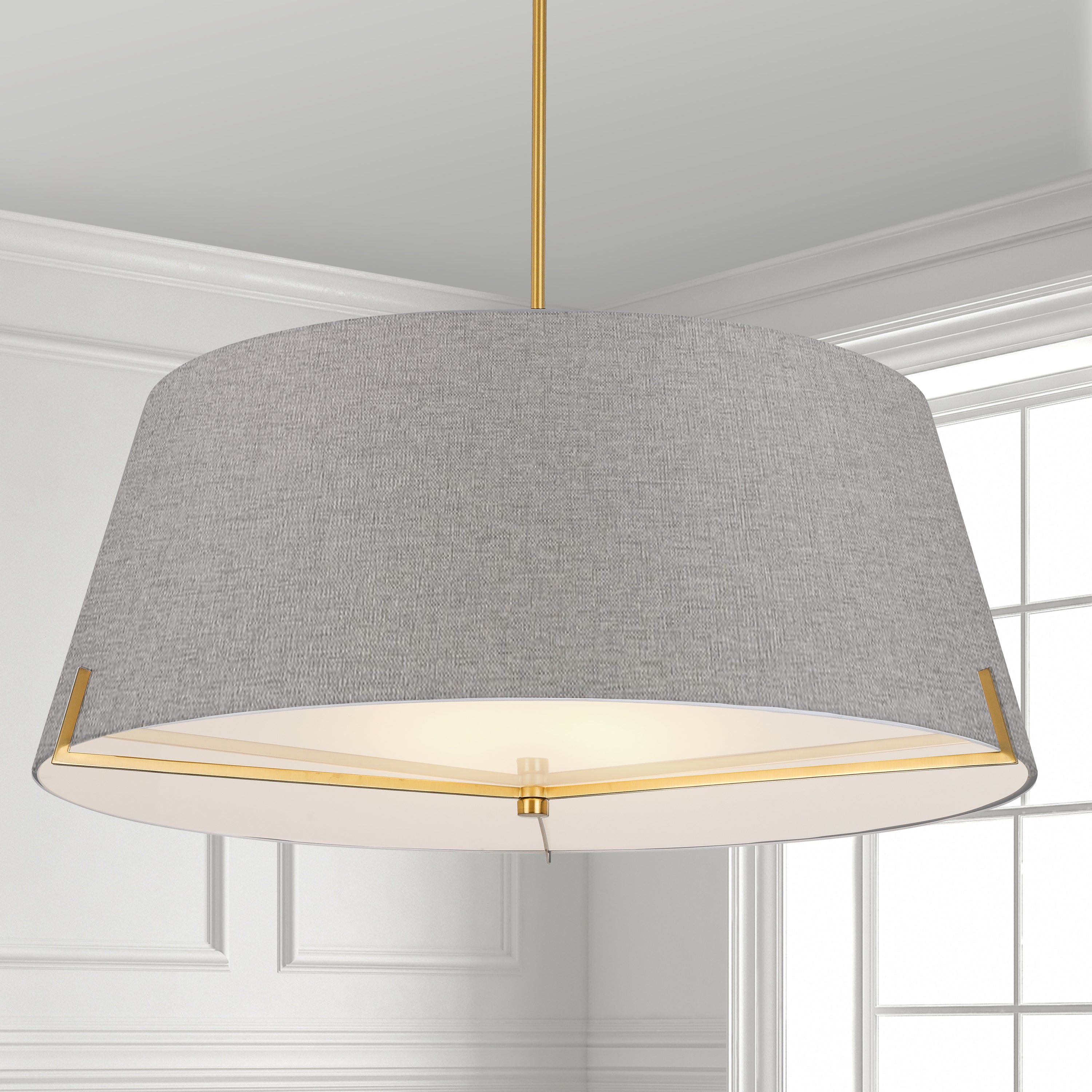 Dainolite Preston - PST-324P-AGB-GRY - 4 Light Pendant Aged Brass with Grey Fabric shade - Grey