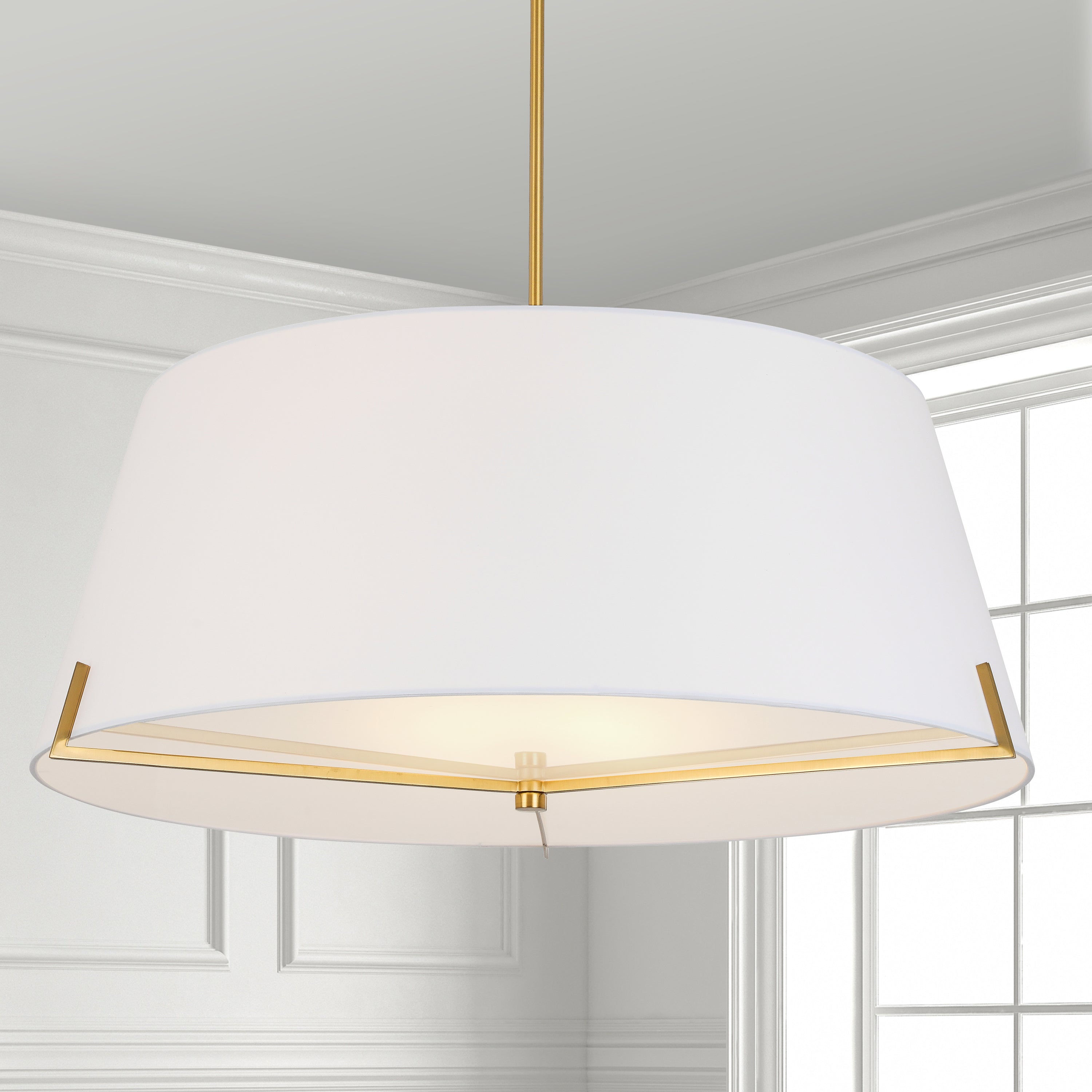 Dainolite Preston - PST-324P-AGB-WH - 4 Light Pendant Aged Brass with White Fabric shade - White