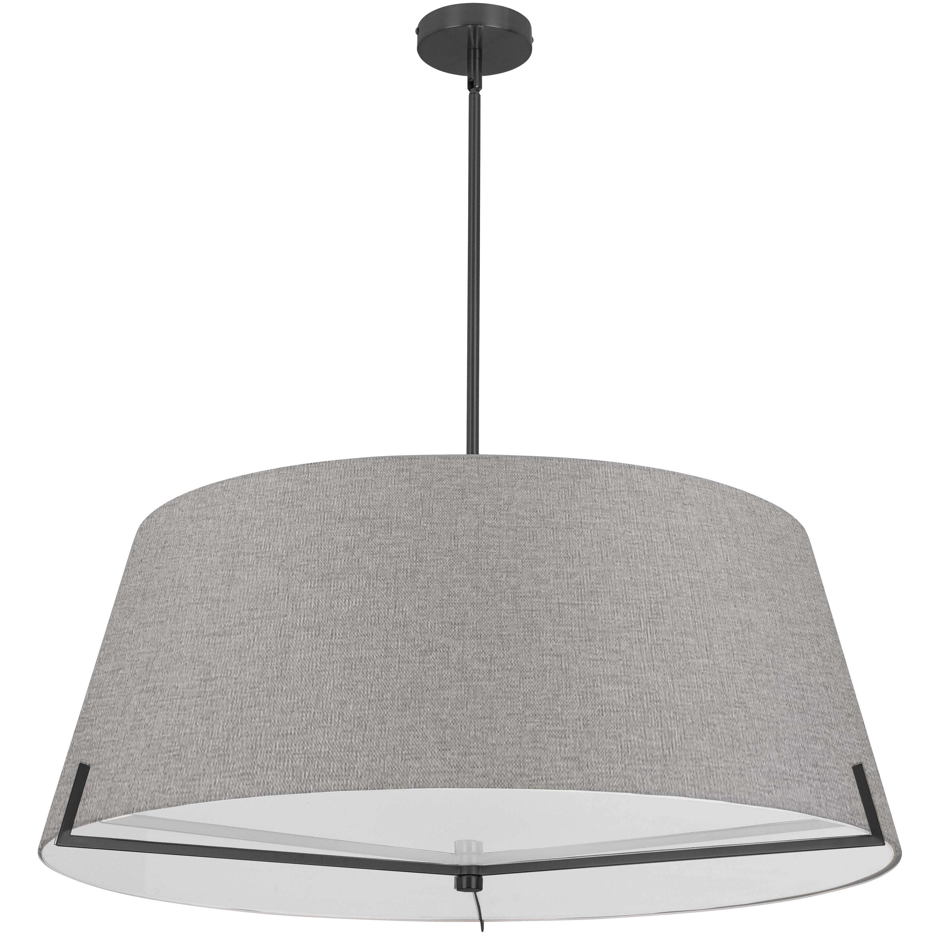 Dainolite Preston - PST-324P-MB-GRY - 4 Light Pendant Matte Black with Grey Fabric shade - Grey