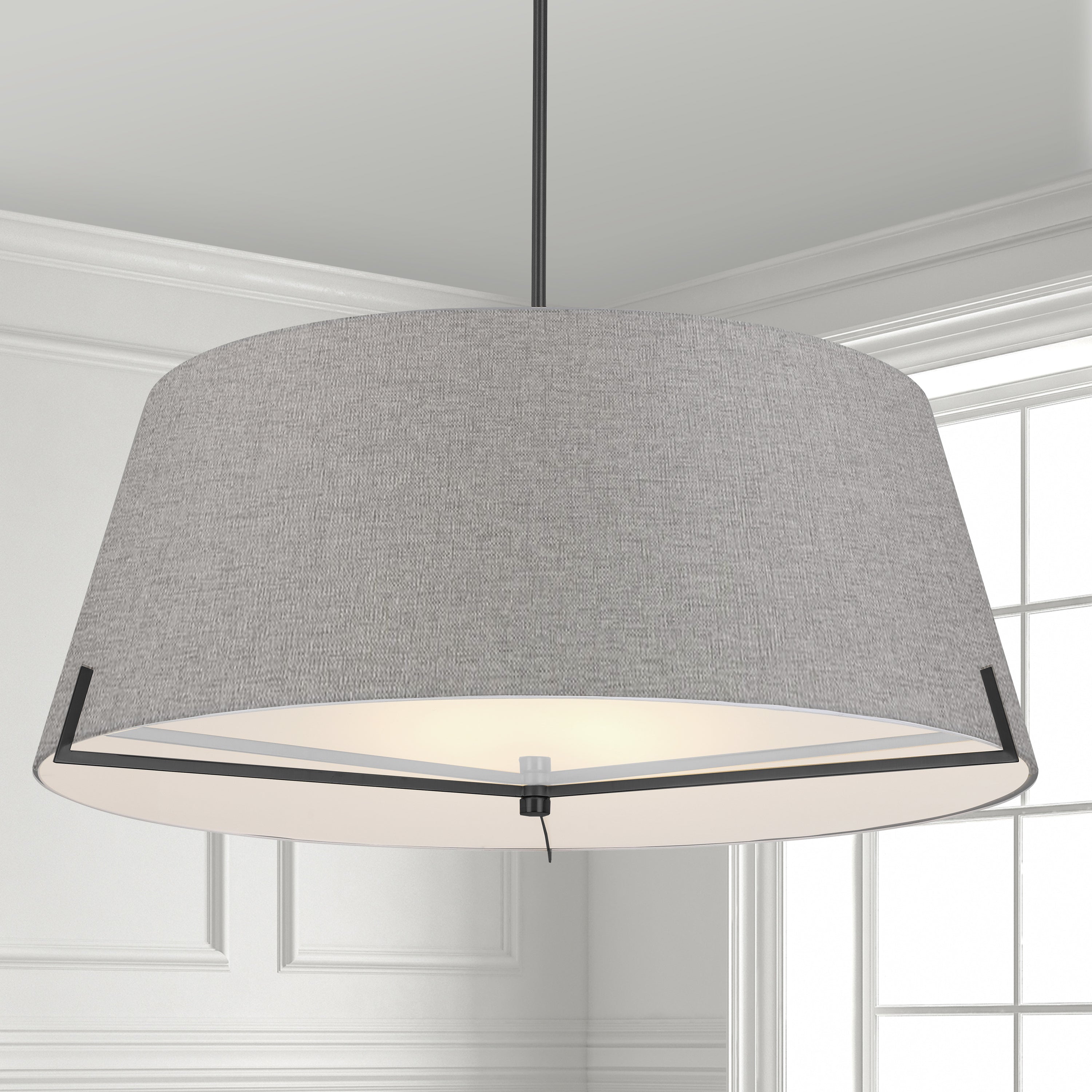 Dainolite Preston - PST-324P-MB-GRY - 4 Light Pendant Matte Black with Grey Fabric shade - Grey