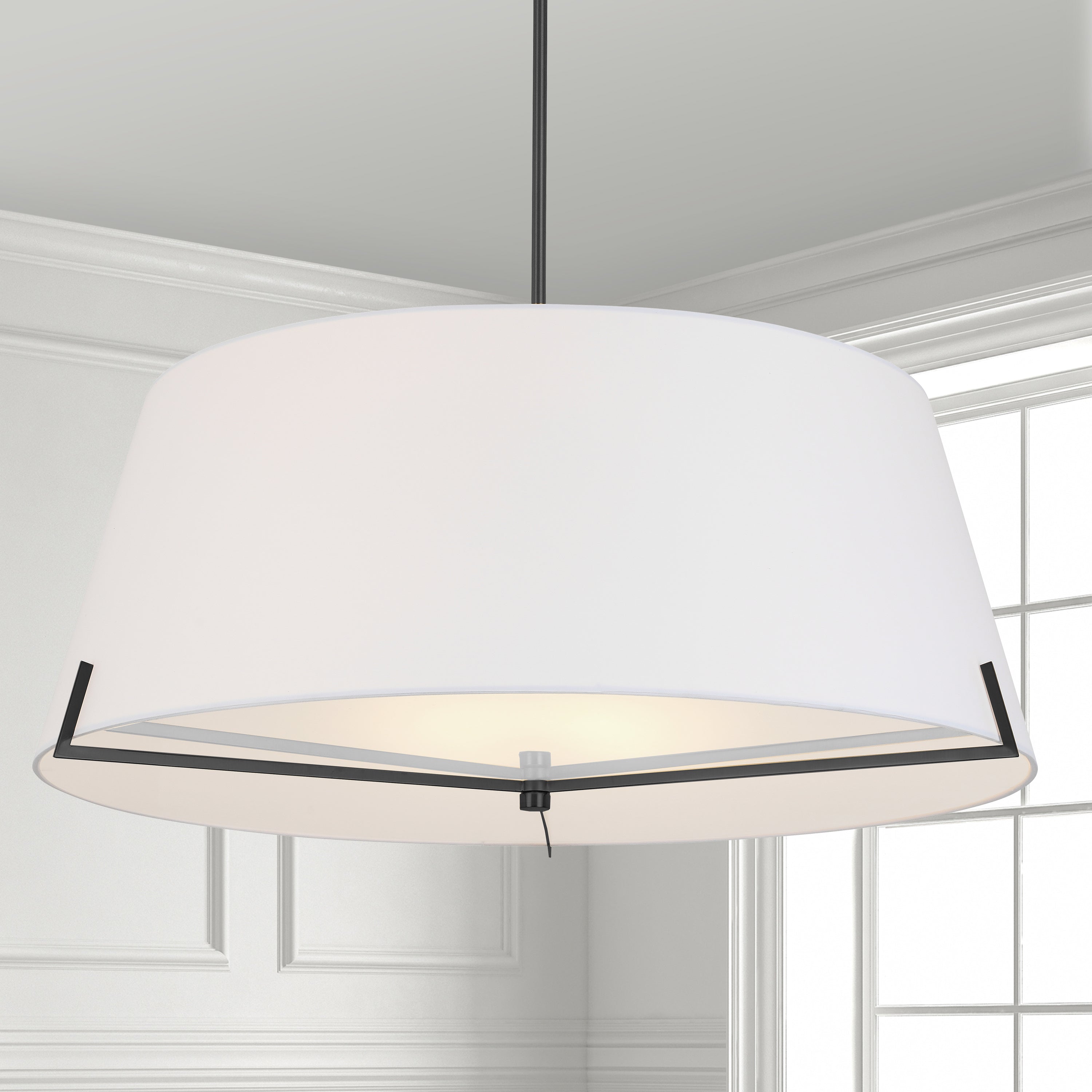 Dainolite Preston - PST-324P-MB-WH - 4 Light Pendant Matte Black with White Fabric shade - White