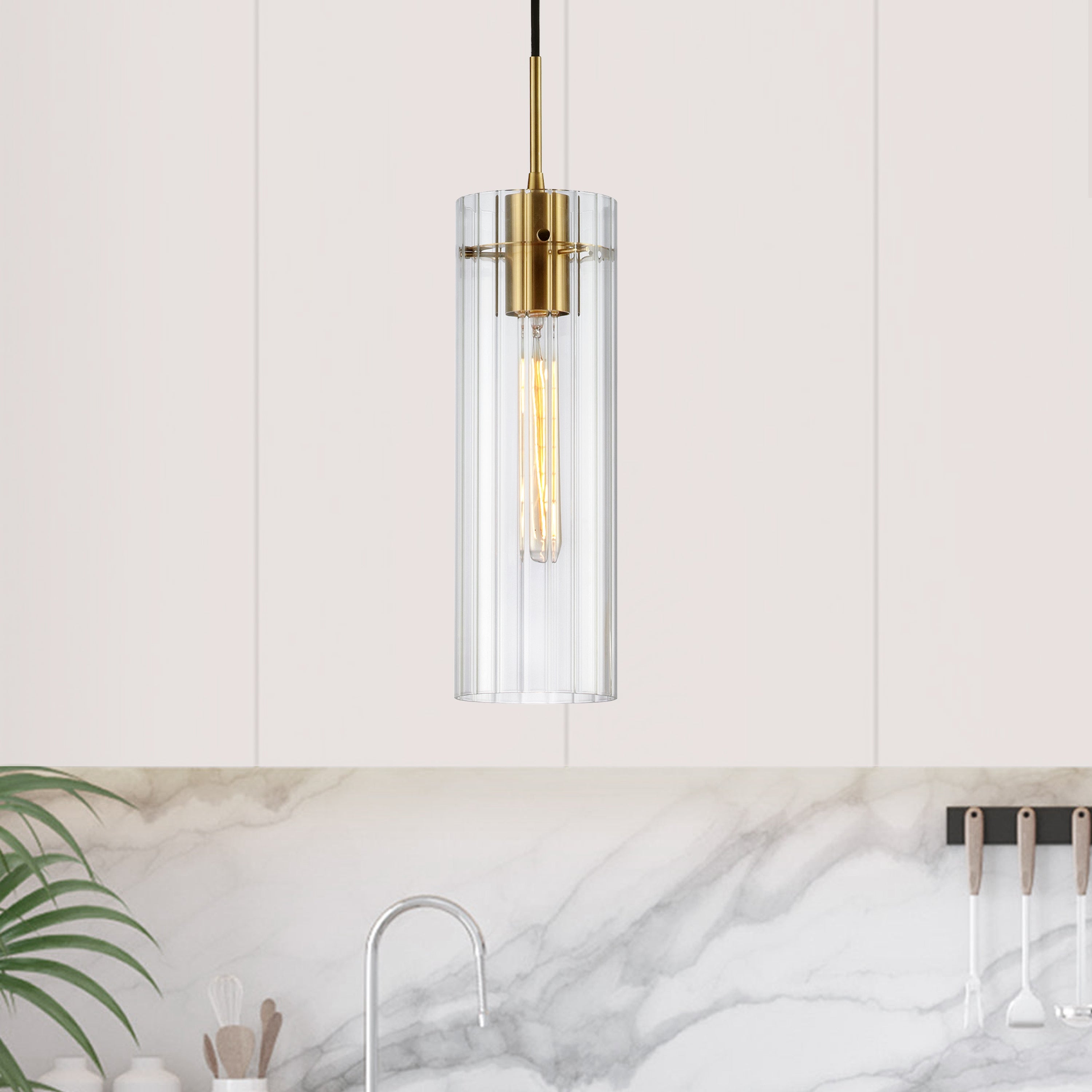 Dainolite Patia - PTA-51P-CFF-AGB - 1 Light Incand Pendant, Aged Brass w/ Clear Fluted Glass - Clear