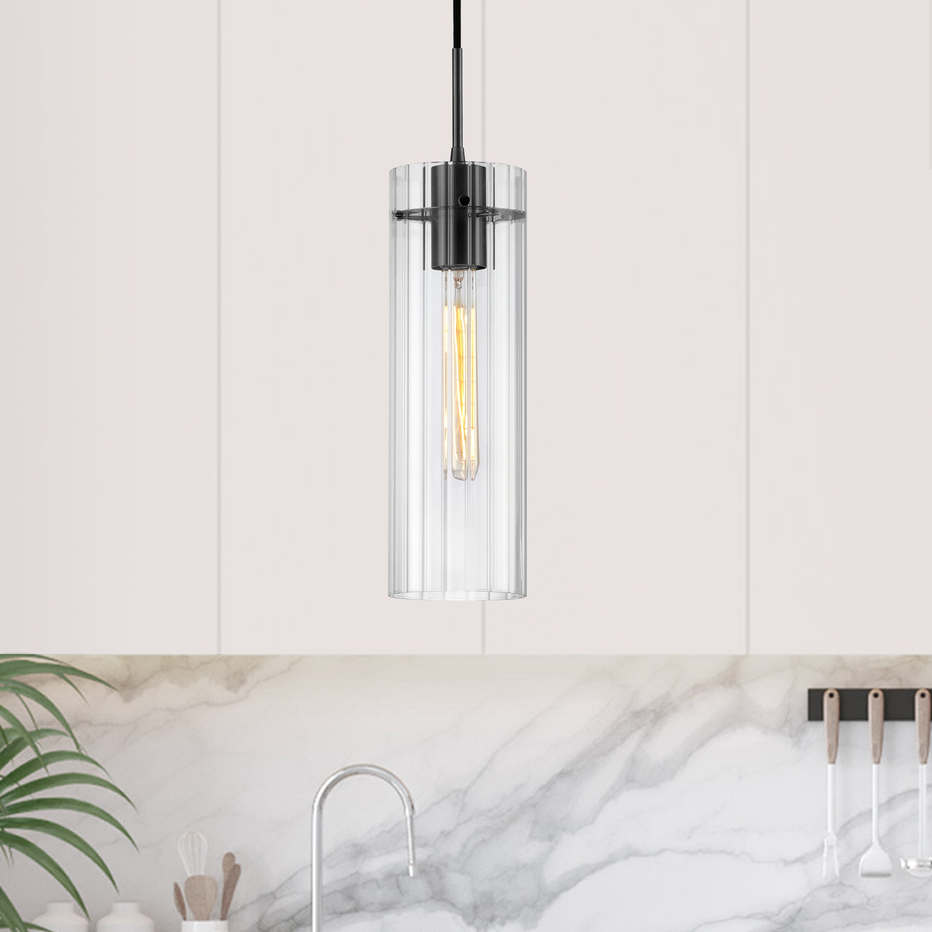 Dainolite Patia - PTA-51P-CFF-MB - 1 Light Incand Pendant, Matte Black w/ Clear Fluted Glass - Clear