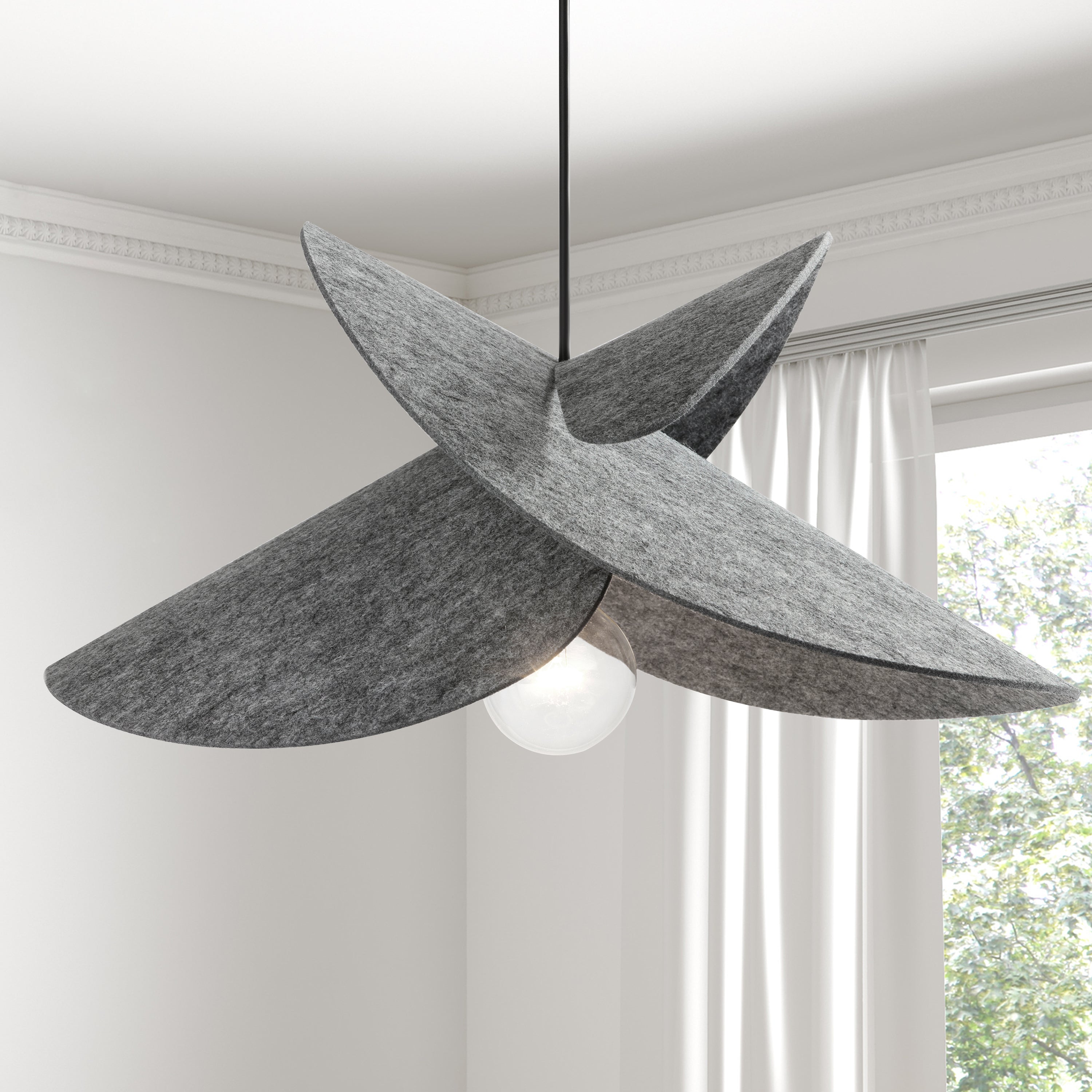 Dainolite Pétale - PTE-201P-MB-500 - 1 Light Pendant, Matte Black w/Felt Shade - Grey