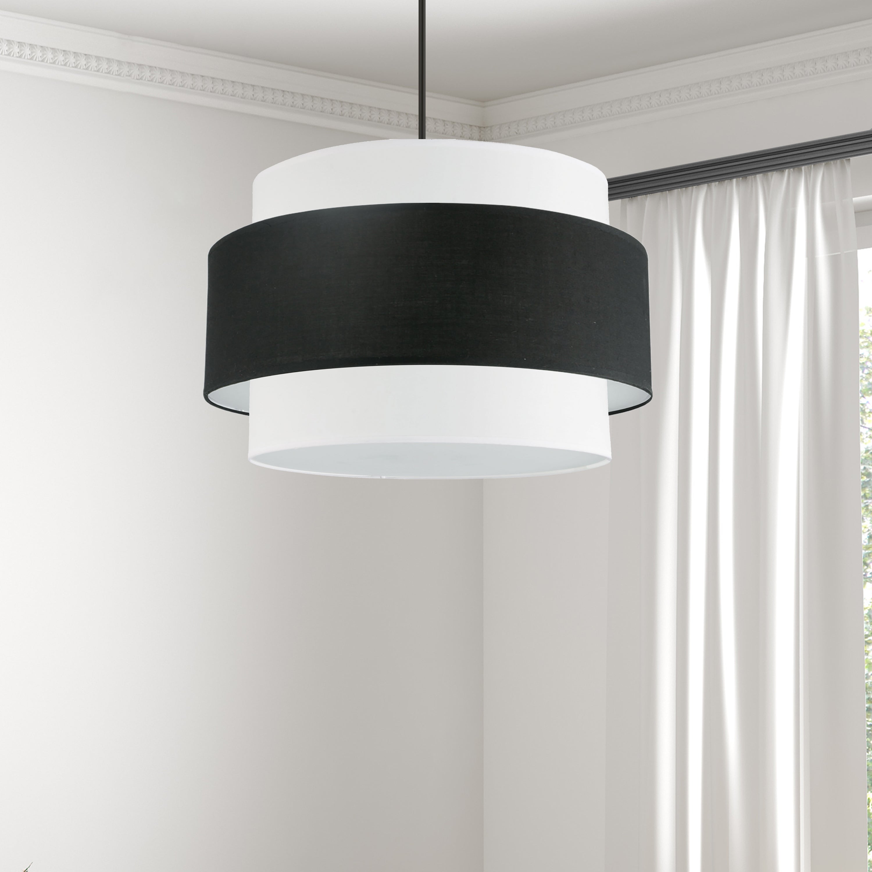 Dainolite Priya - PYA-224C-MB-BW - 4 Light Chandelier Fixture, Matte Black with Black / White Shade - Black