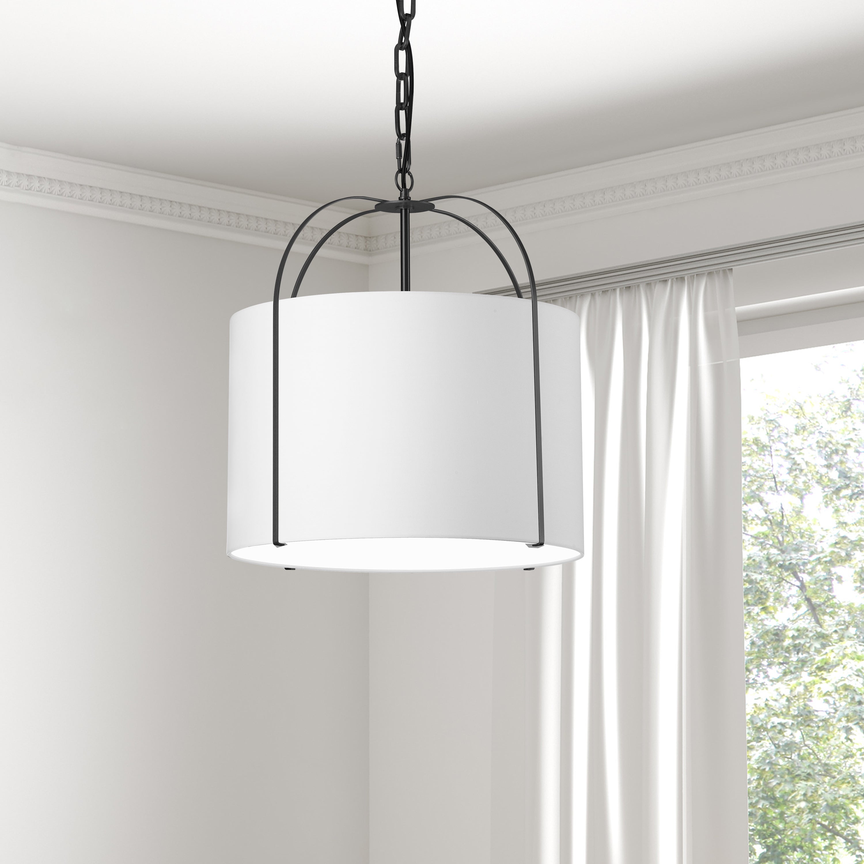 Dainolite Quincy - QCY-181P-BK-WH - 1 Light Pendant Black with White Shade - White