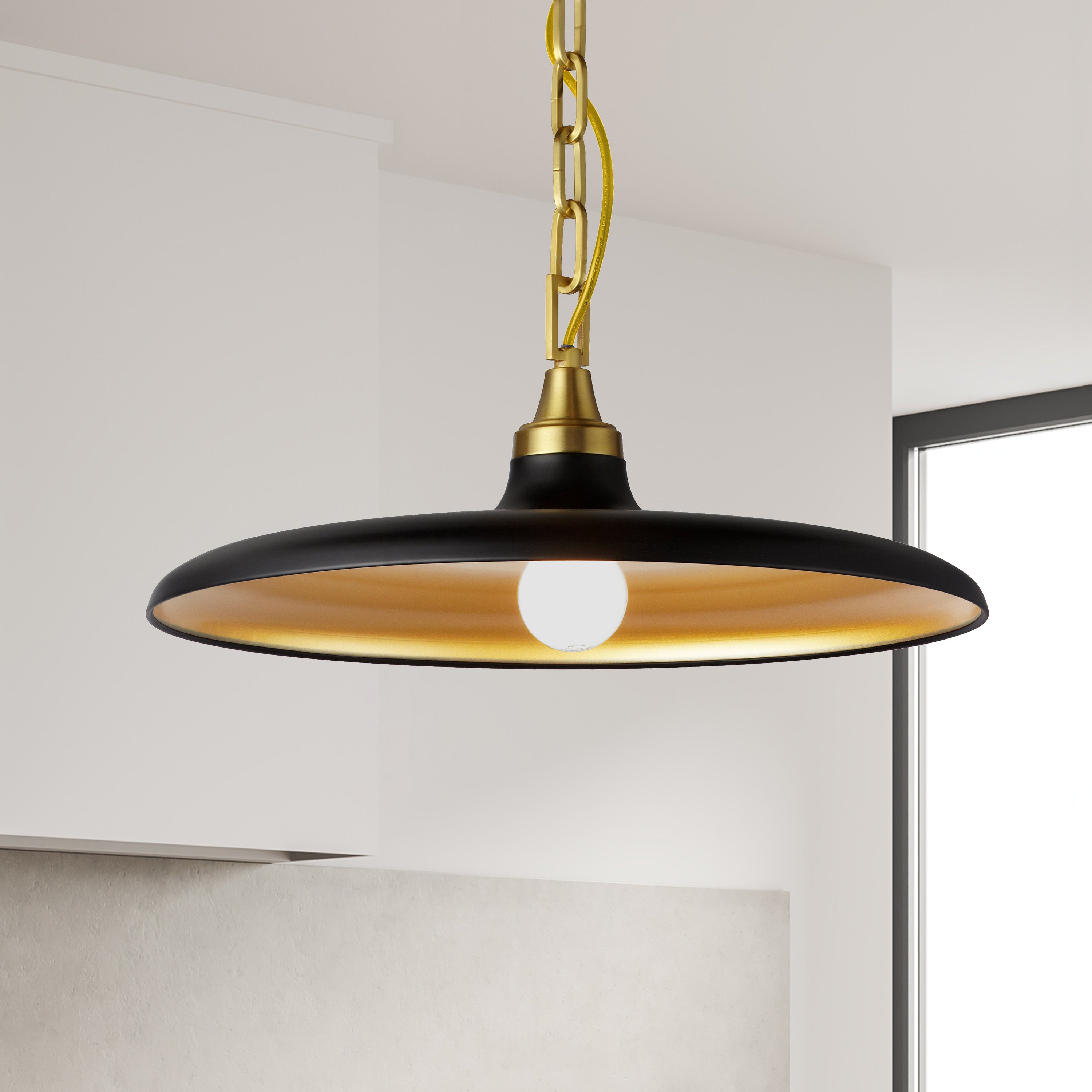 Dainolite Quentin - QTN-181P-MB-AGB - 1 Light Pendant Aged Brass with Matte Black & Gold Shade - Matte Black