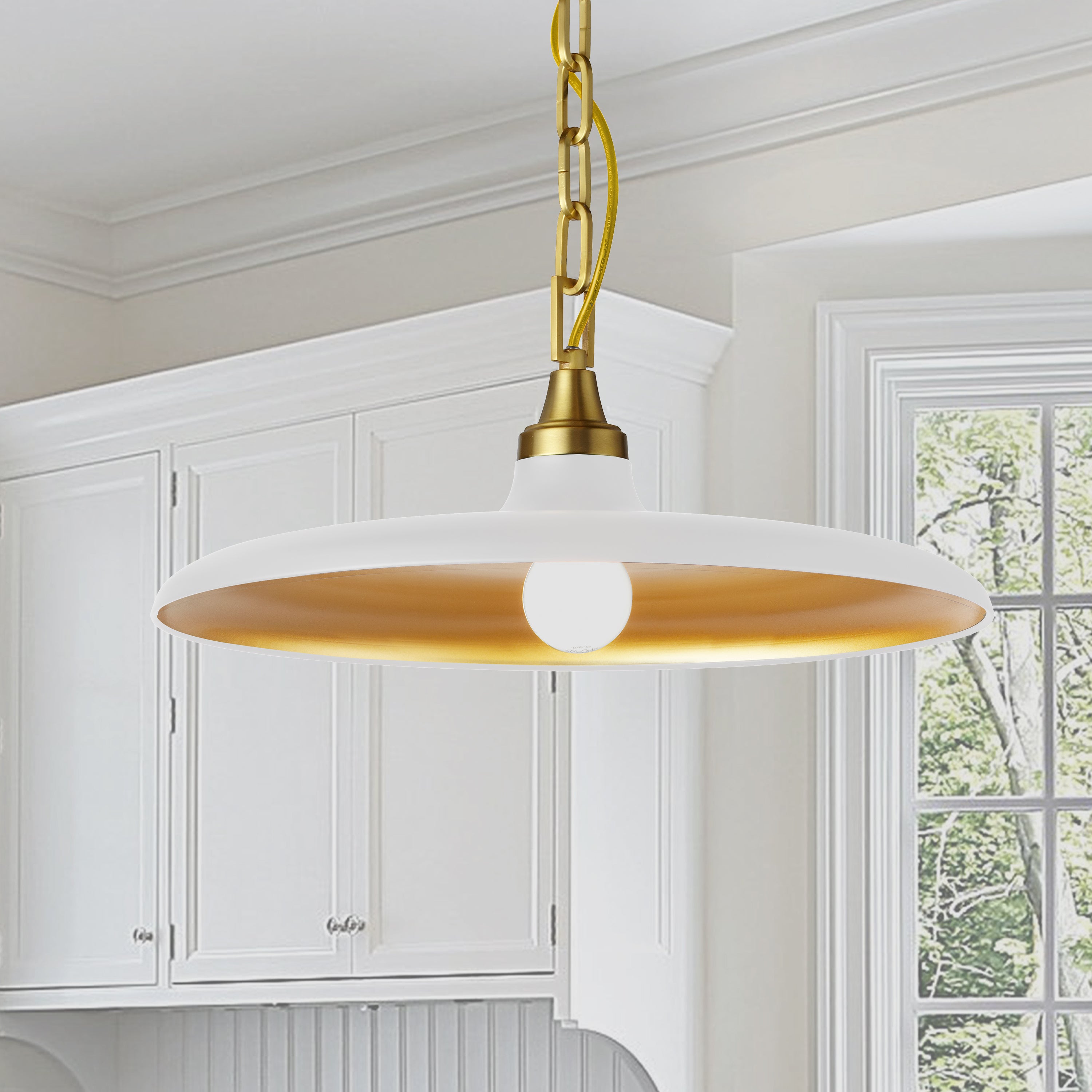 Dainolite Quentin - QTN-181P-MW-AGB - 1 Light Pendant Aged Brass with Matte White & Gold Shade - Matte White