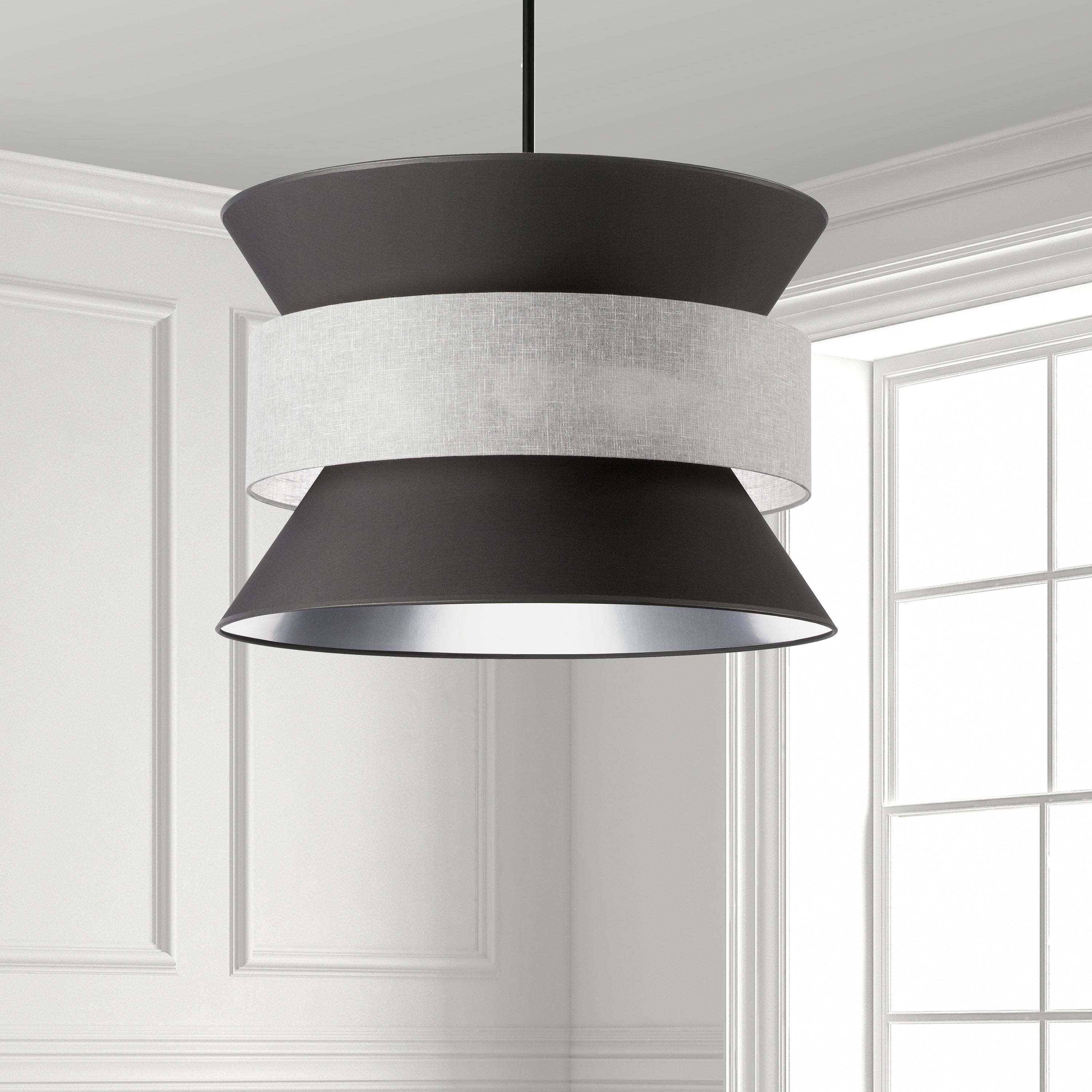 Dainolite Questa - QUA-244P-BK-GRY - 4 Light Pendant Matte Black with Black Shades - Black