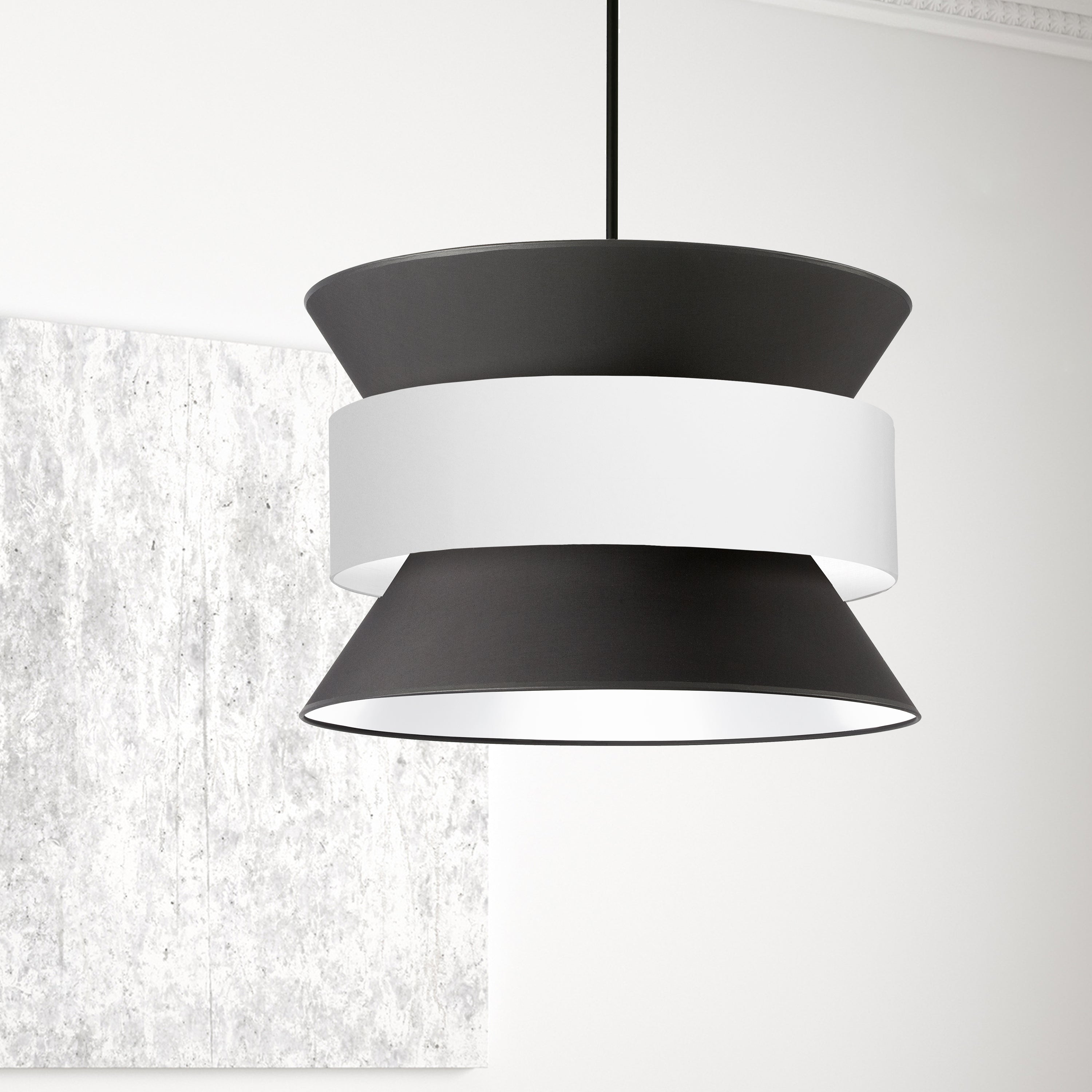 Dainolite Questa - QUA-244P-BK-WH - 4 Light Pendant Matte Black with Black & White Shade - Black