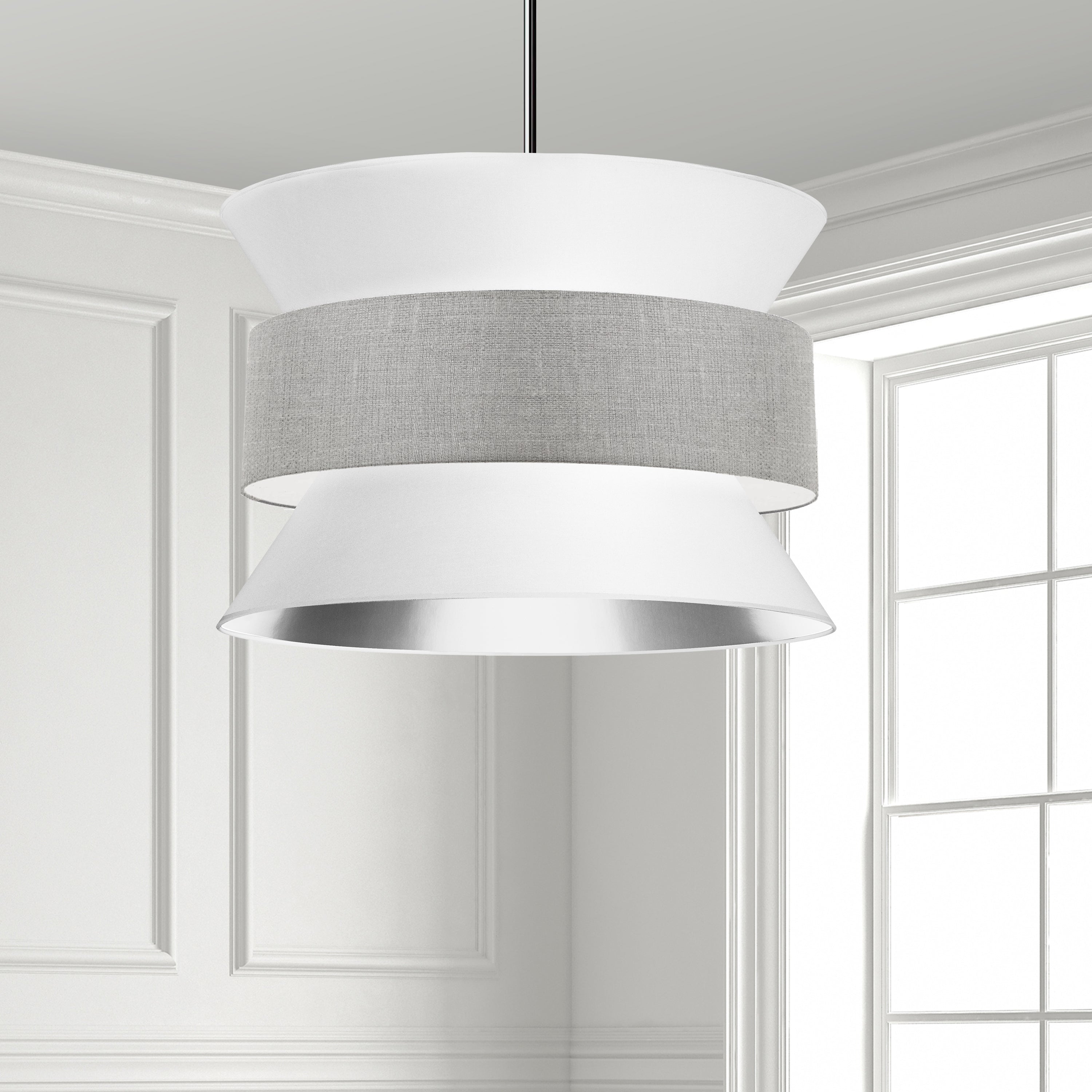 Dainolite Questa - QUA-244P-WH-GRY - 4 Light Pendant Polished Chrome with White Grey Shade - White