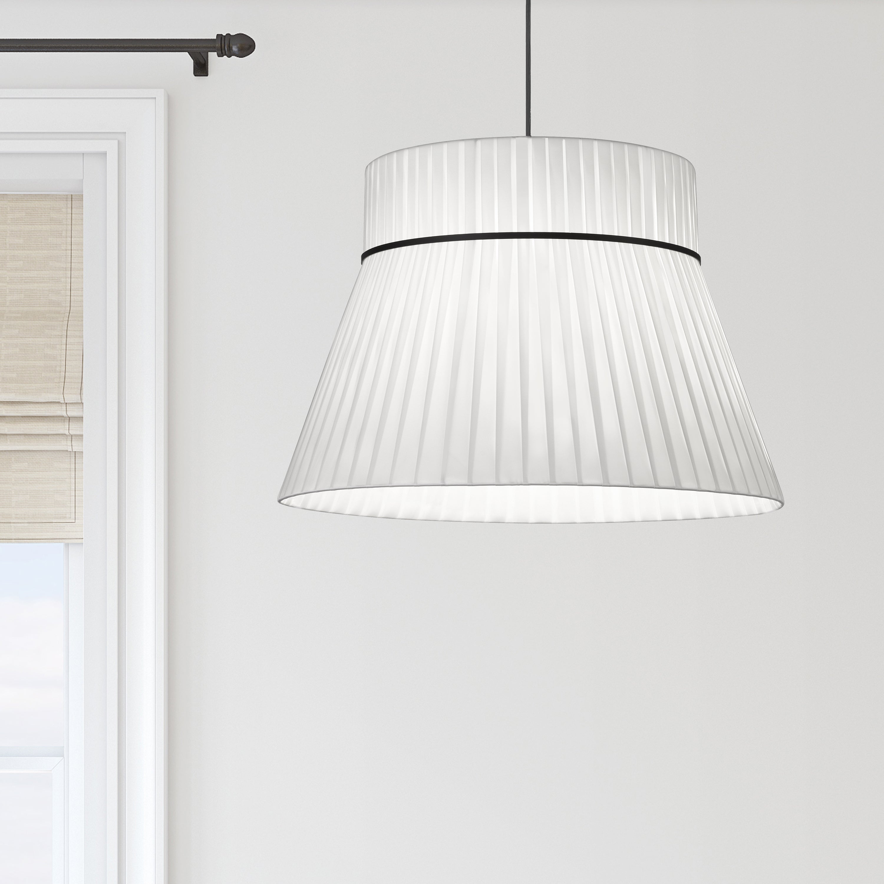 Dainolite Rochelle - RCH-241P-MB-WH - 1 Light Pendant, Matte Black with a White Ribbon Shade - White