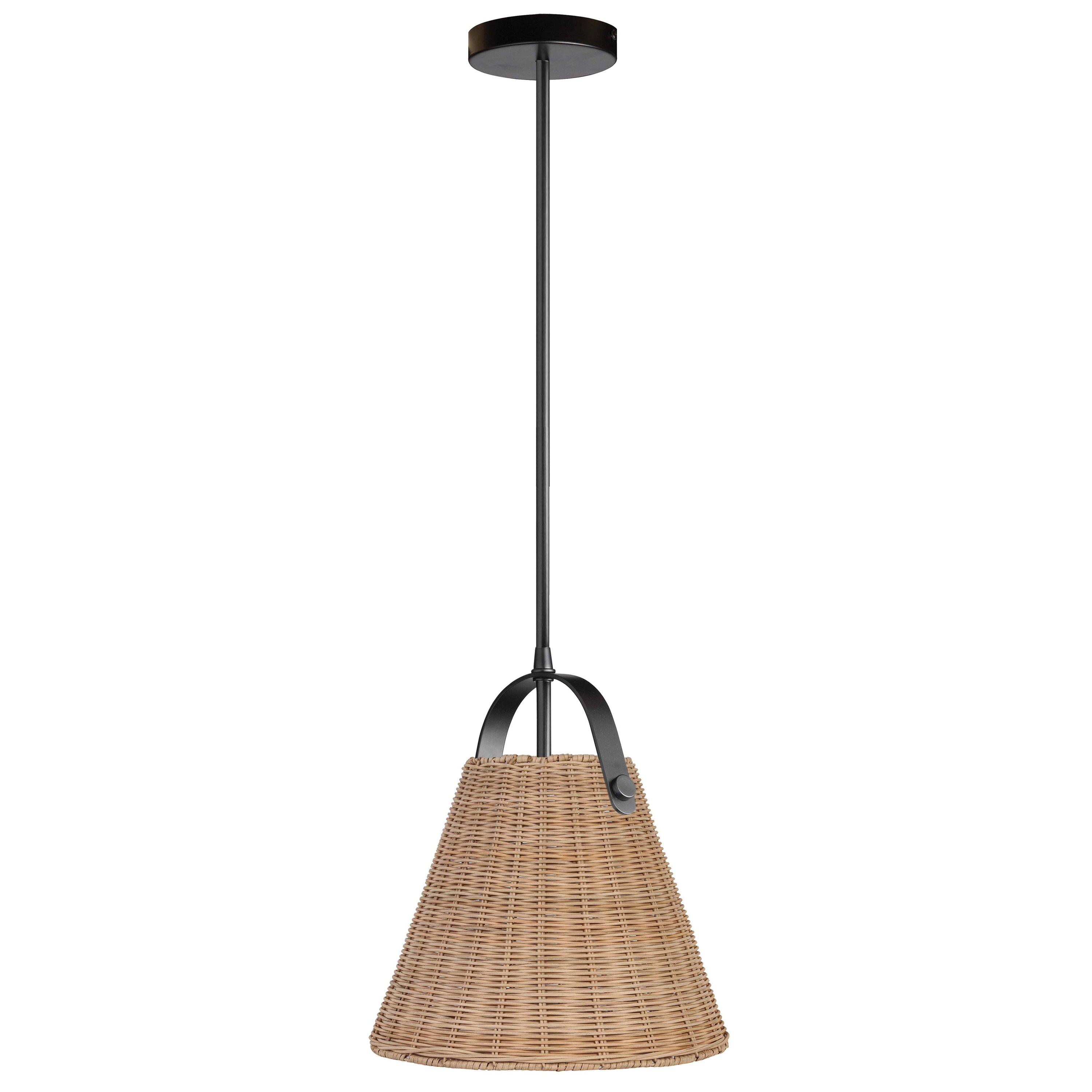 Dainolite SND-141P-MB 1 Light Incandescent Pendant Matte Black with Wicker Shade