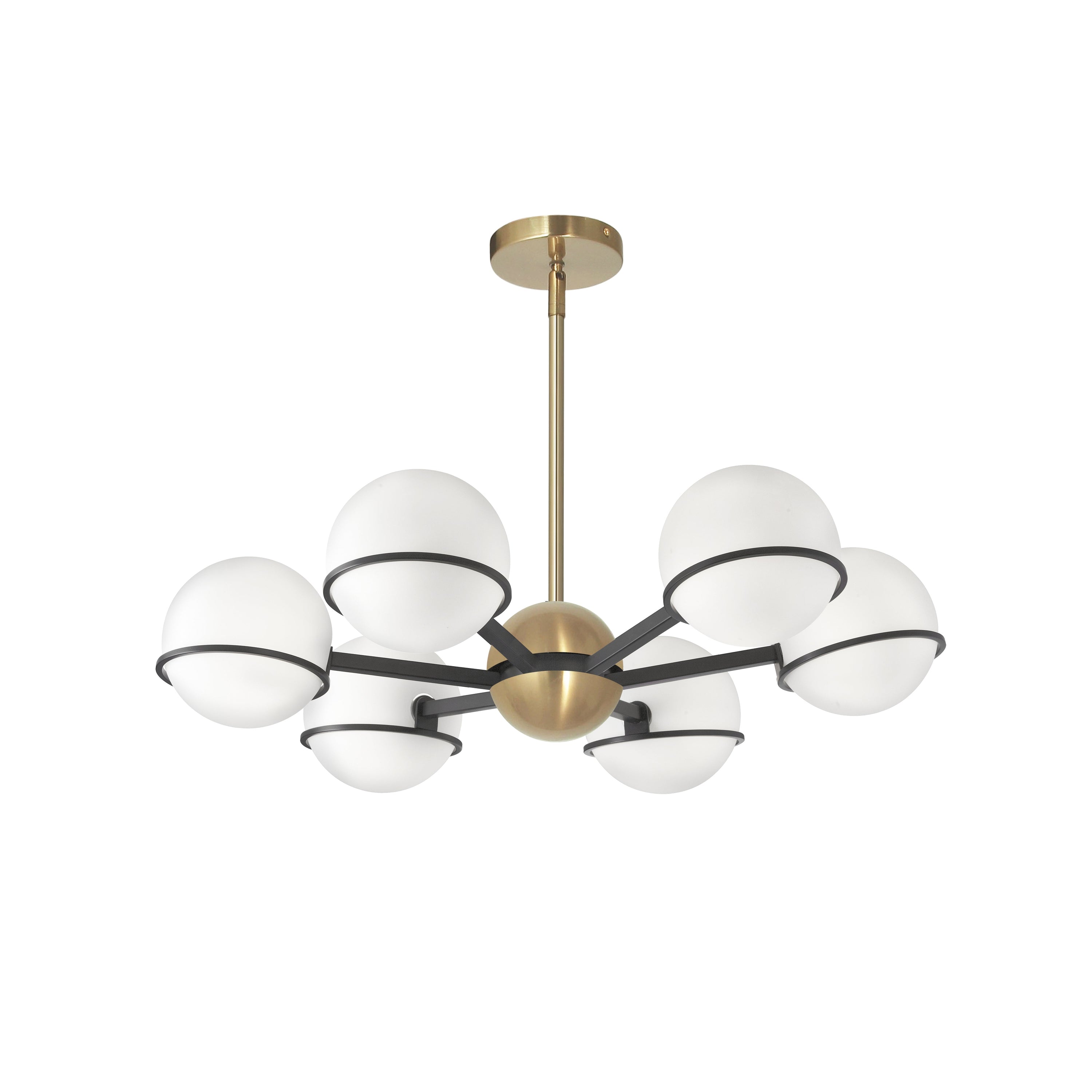 Dainolite Sofia - SOF-286C-MB-AGB - 6 Light Chandelier Fixture, Matte Black / Aged Brass with White Opal Glass - Aged Brass