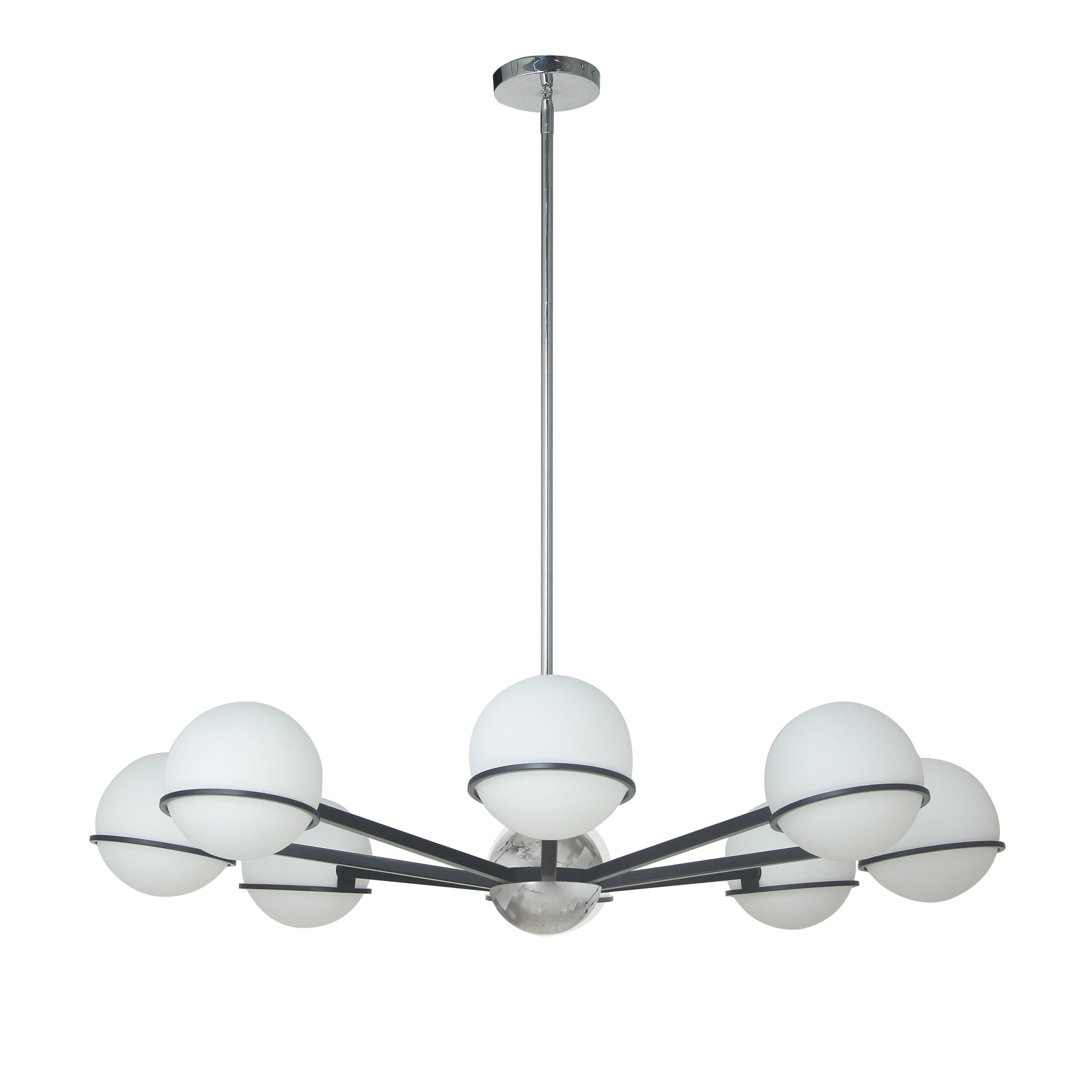 Dainolite Sofia - SOF-388C-MB-PC - 8 Light Chandelier Fixture, Matte Black / Polished Chrome with White Opal Glass - Polished Chrome