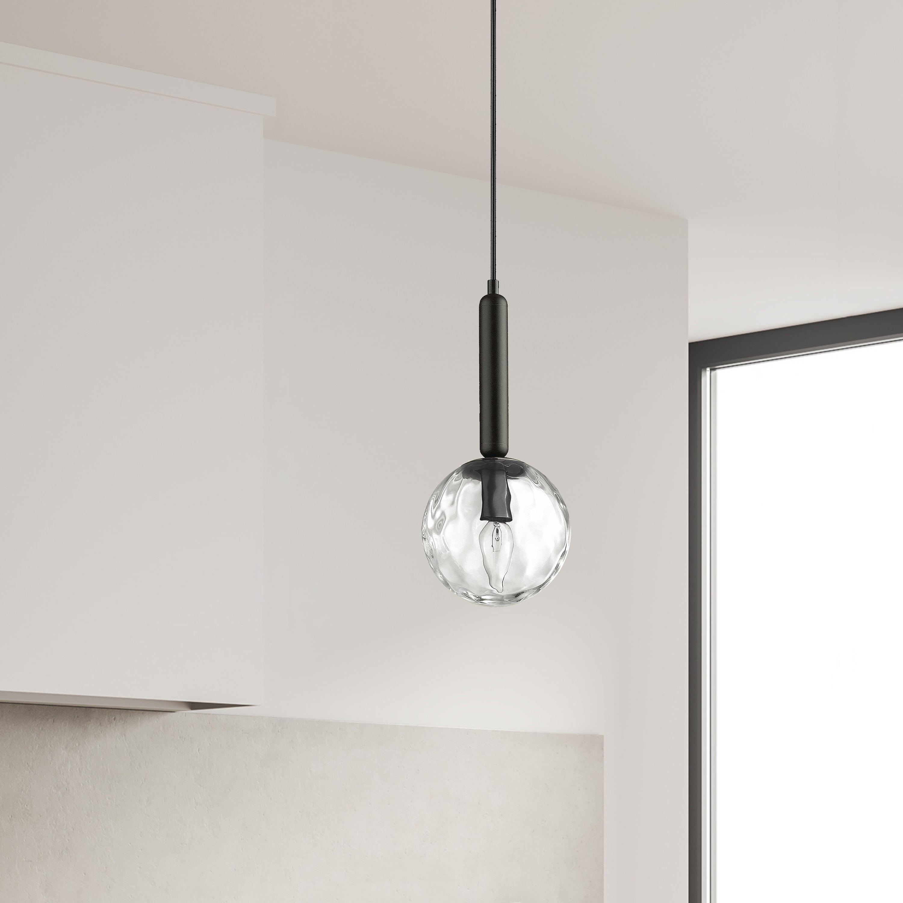 Dainolite Tara - TAR-61P-MB-CL - 1 Light Pendant, Matte Black with Clear Hammered Glass - Black