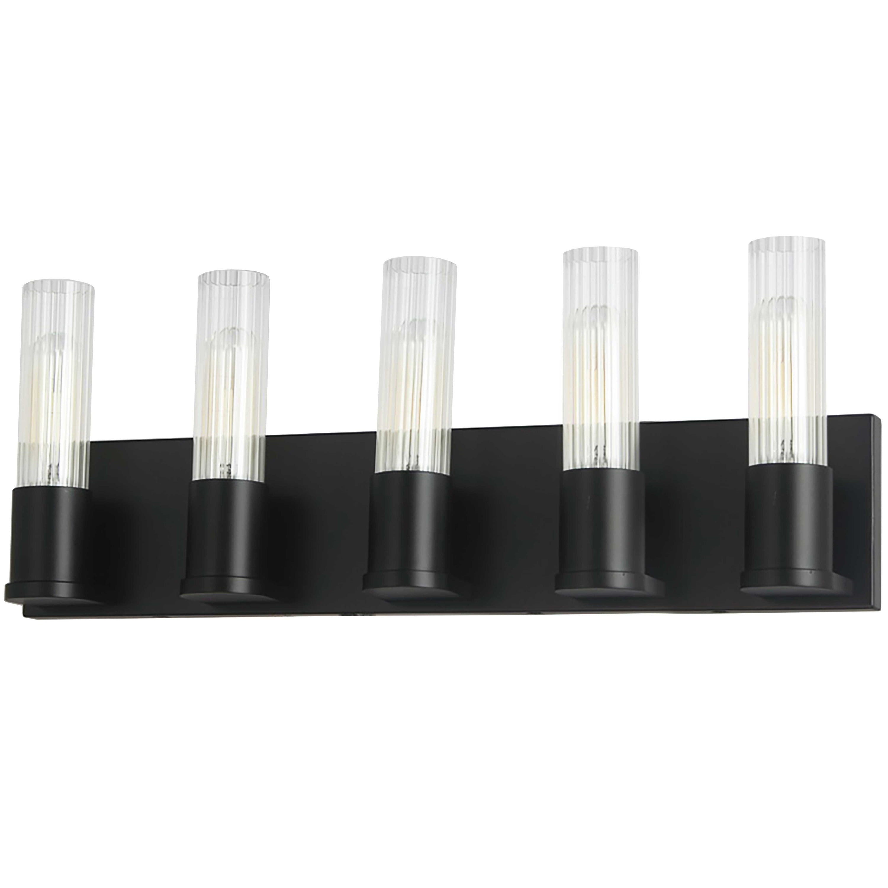 Dainolite Tube - TBE-225W-MB - 5 Light Vanity Fixture, Matte Black w/ Clear Fluted Glass - Matte Black