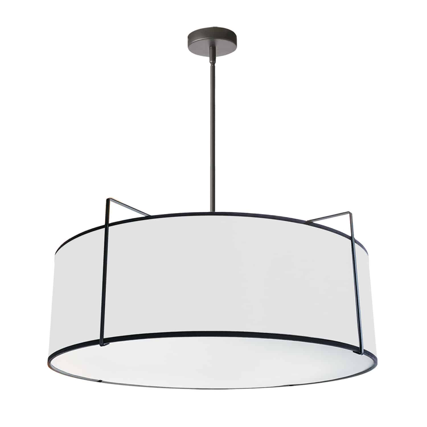 Dainolite Trapezoid - TRA-244P-BK-WH - 4 Light Drum Pendant, Black/White Shade, 790 Diffuser, Black - Black