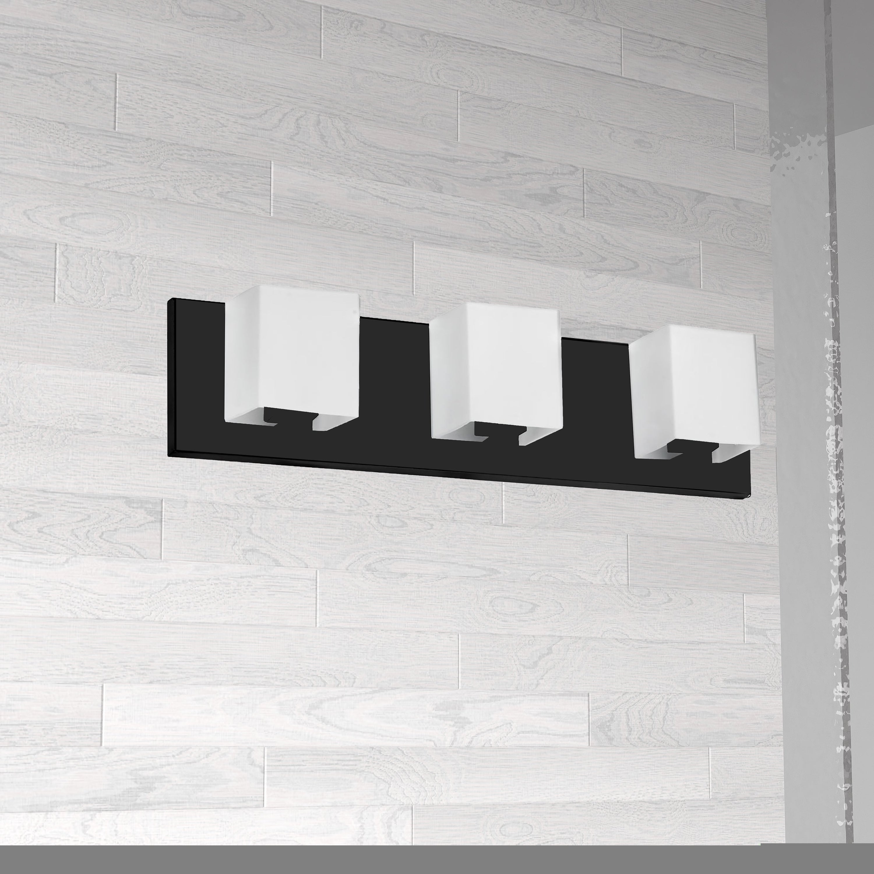 Dainolite Verona - V1230-3W-MB - 3 Light Vanity Fixture, Matte Black with White Glass - Black