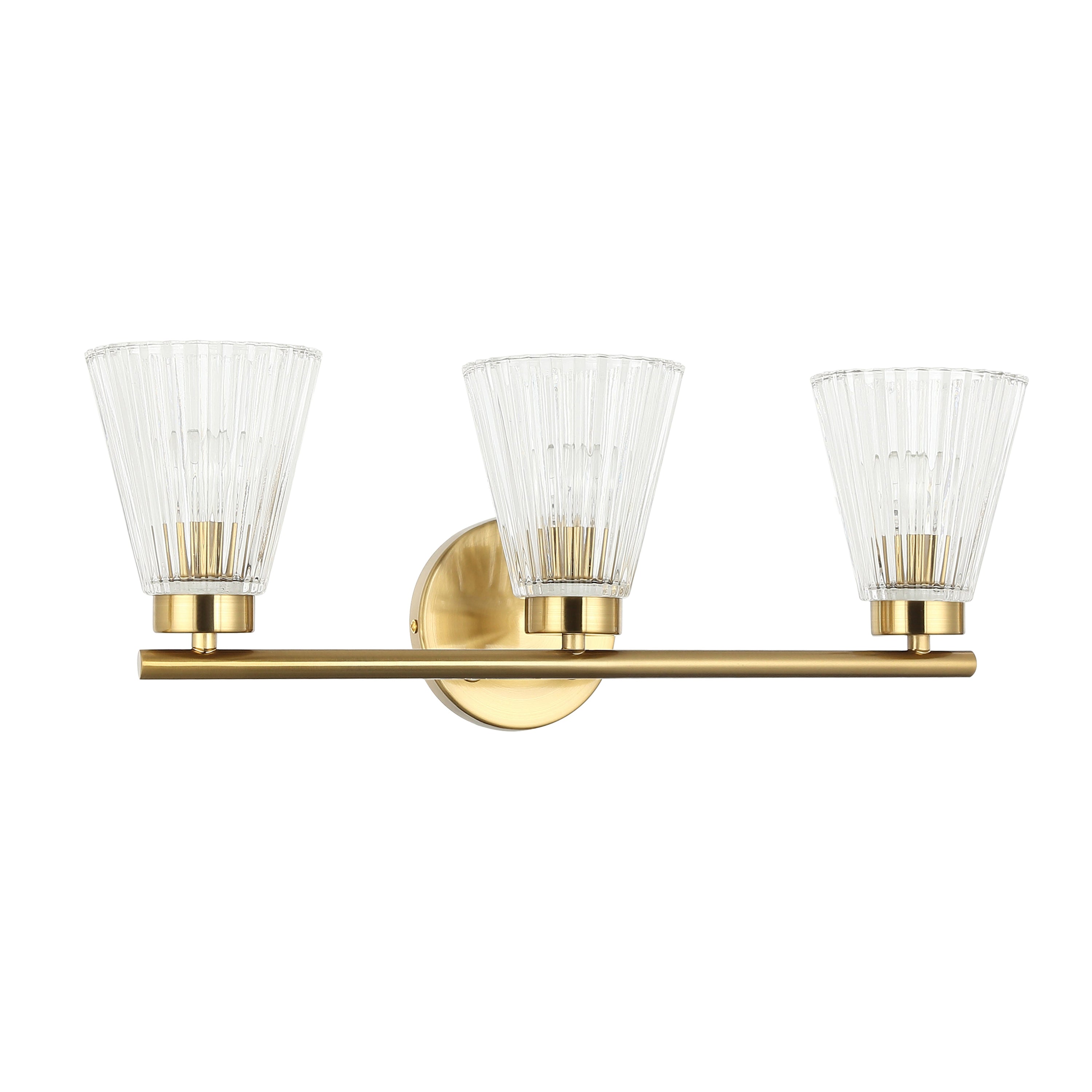 Dainolite VIE-223W-AGB 3 Light Incandescent Vanity Aged Brass with Clear Ribbed Glass