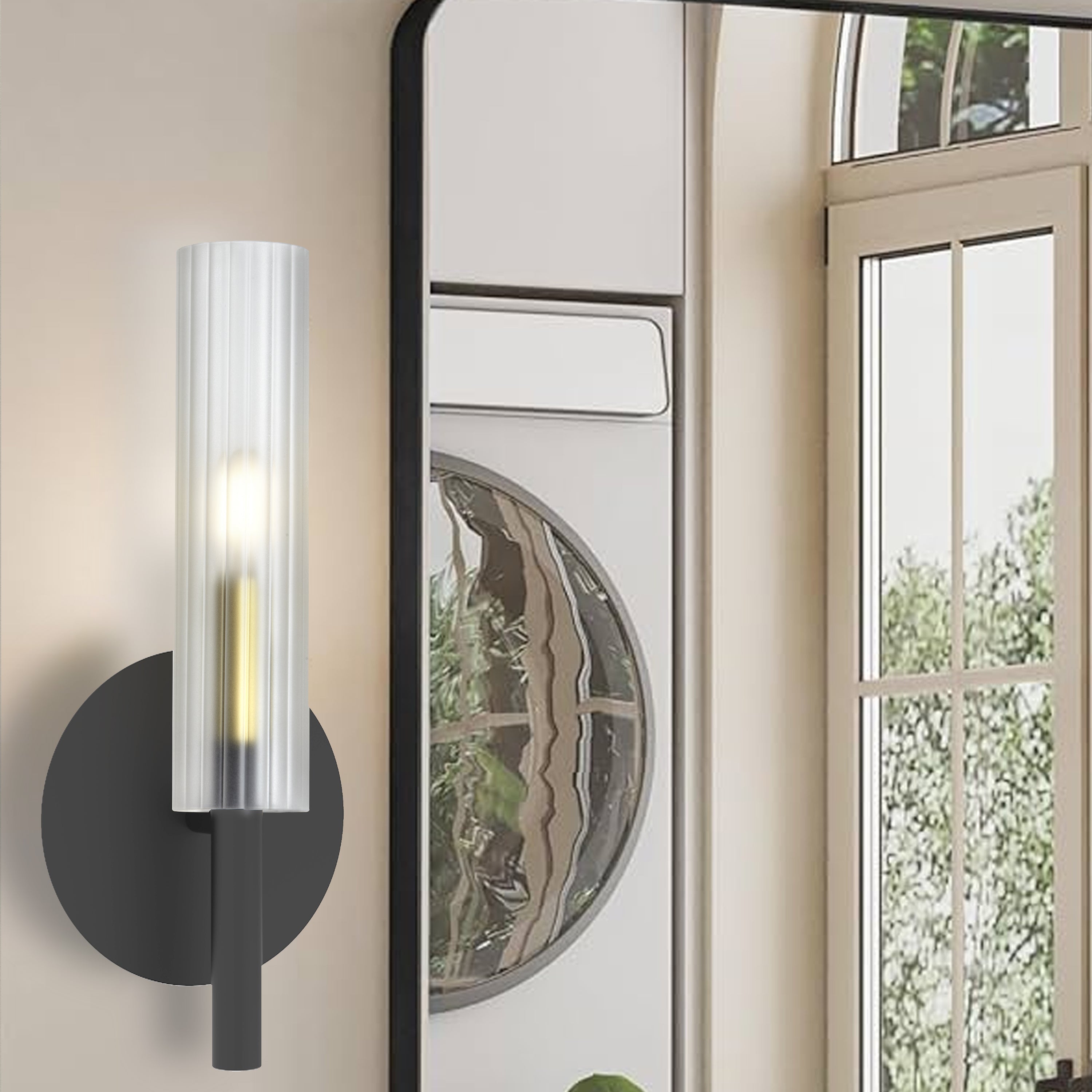 Dainolite Wand - WAN-171W-MB-AGB-FR - 1 Light Wand Wall Sconce Matte Black & Aged Brass w/ Frosted Glass - Matte Black