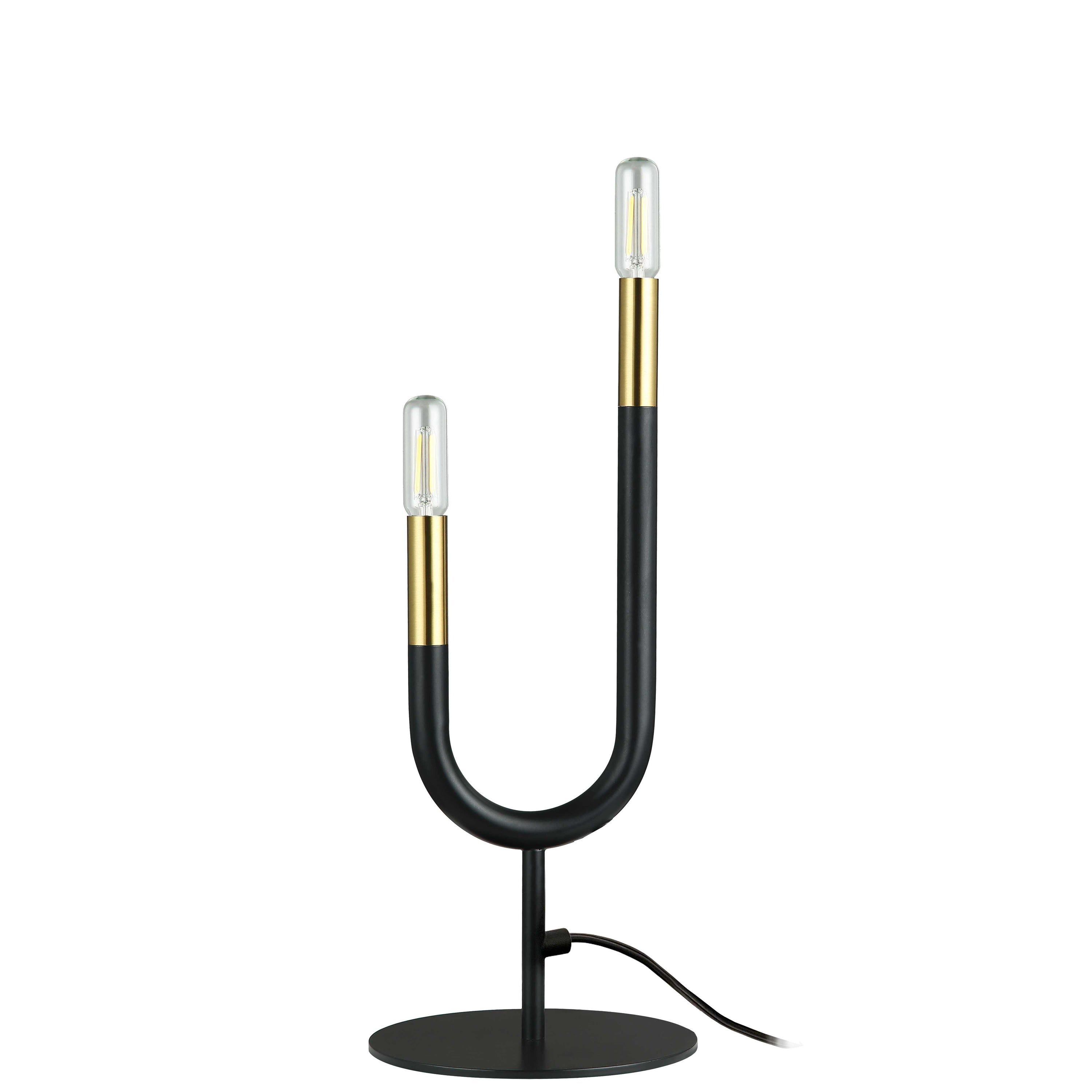 Dainolite Wand - WAN-172T-MB-AGB - 2 Light Table Lamp, Matte Black & Aged Brass - Matte Black