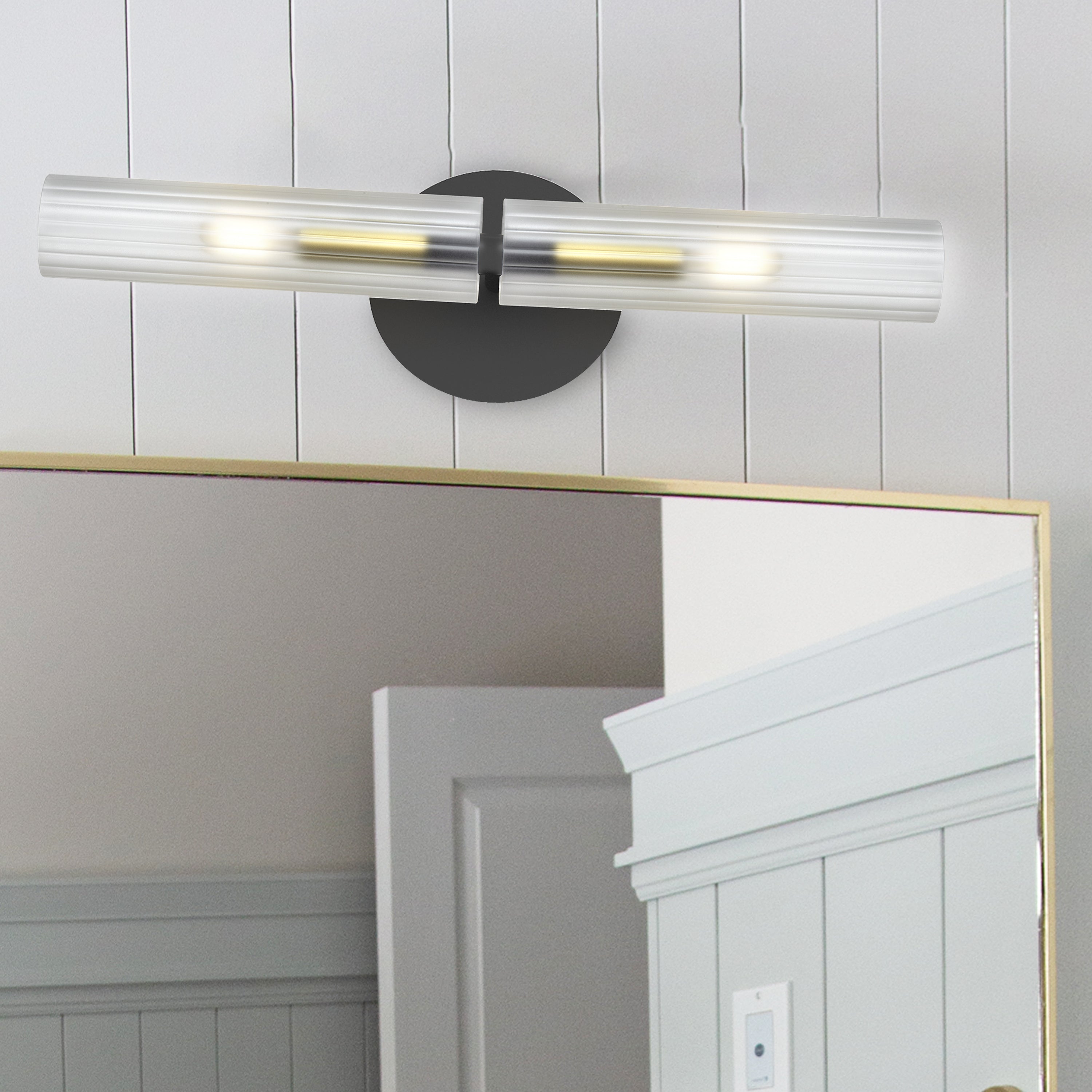 Dainolite Wand - WAN-192W-MB-AGB-FR - 2 Light Wand Wall Sconce Matte Black & Aged Brass w/ Frosted Glass - Matte Black