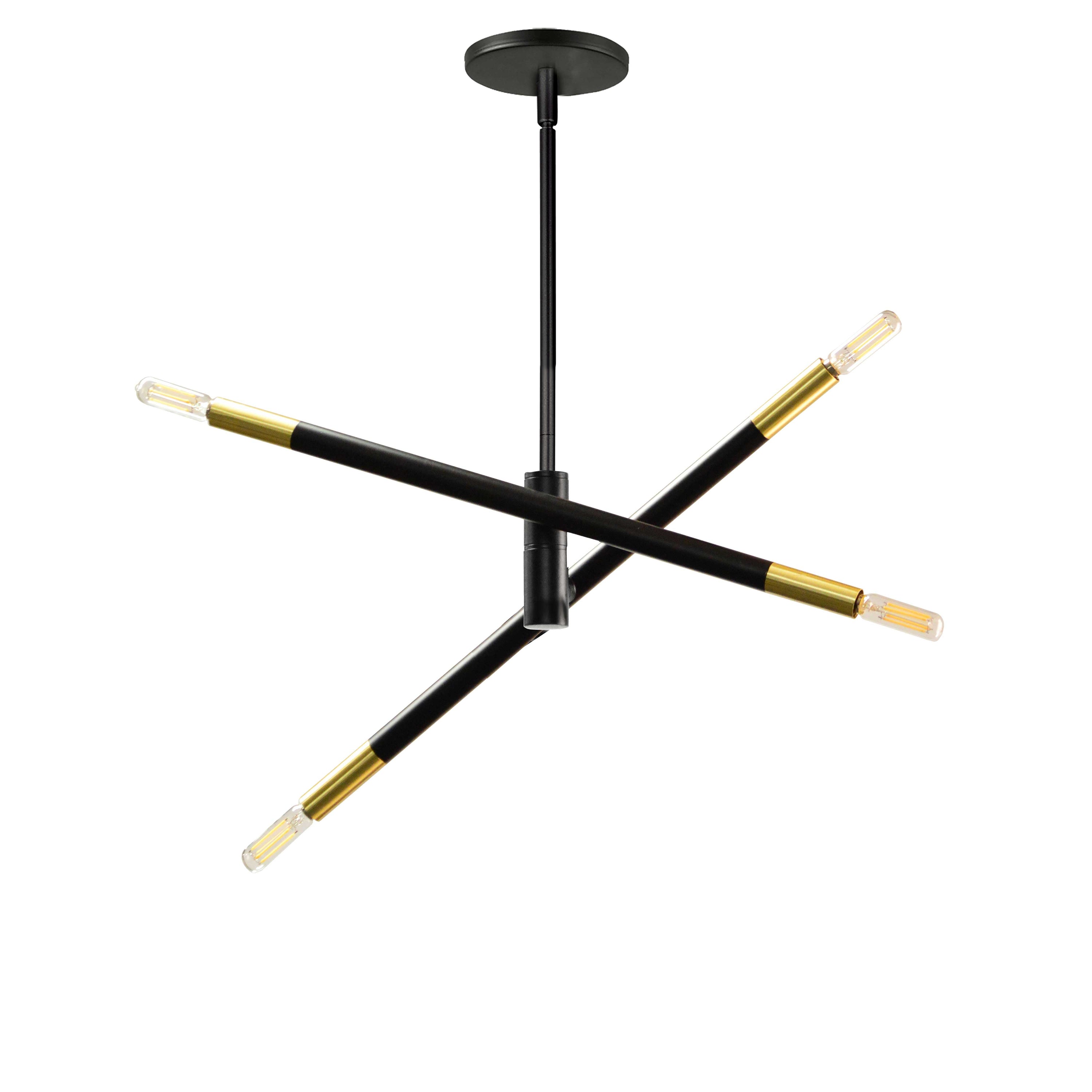 Dainolite Wand - WAN-244P-MB-AGB - 4 Light Pendant, Matte Black & Aged Brass - Matte Black