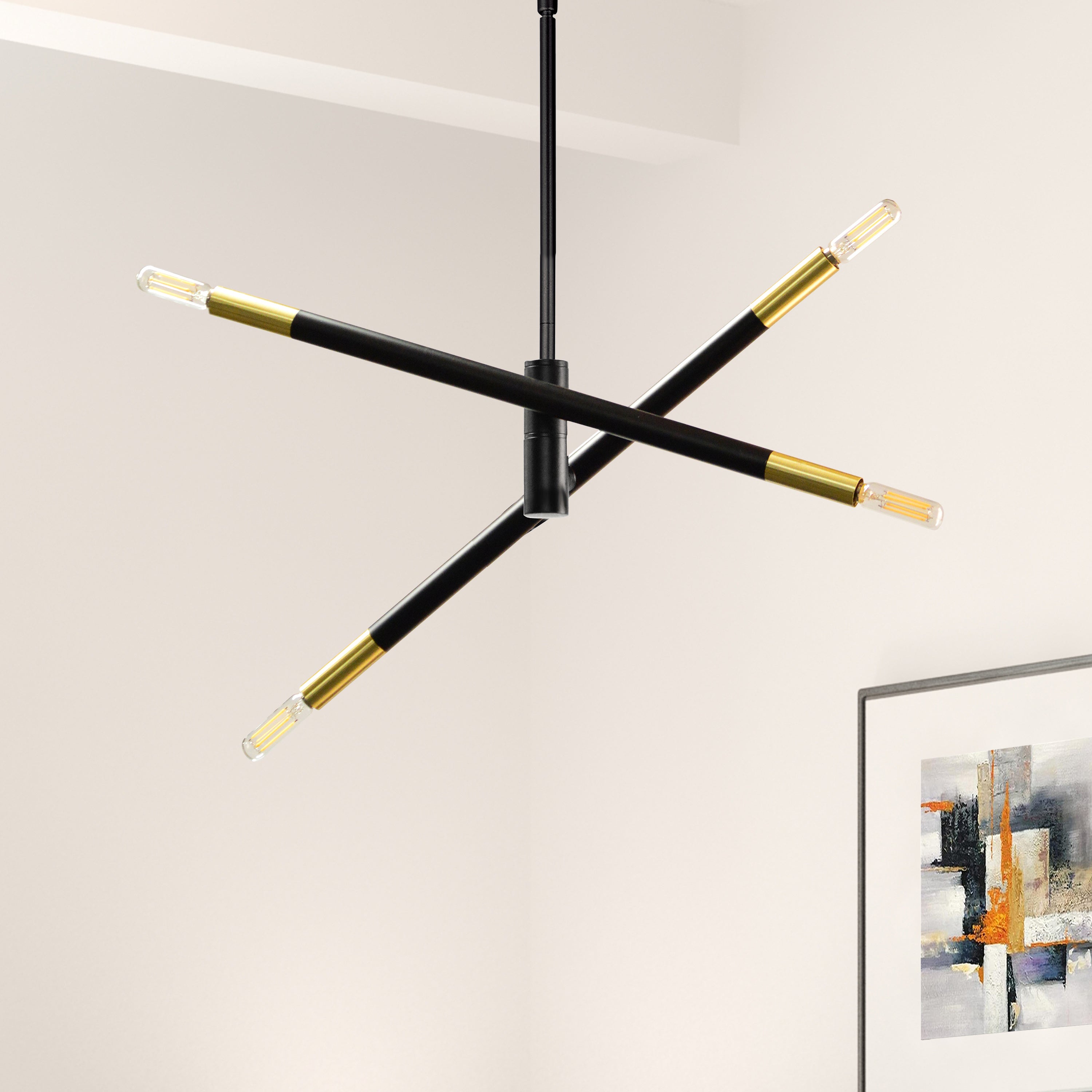 Dainolite Wand - WAN-244P-MB-AGB - 4 Light Pendant, Matte Black & Aged Brass - Matte Black