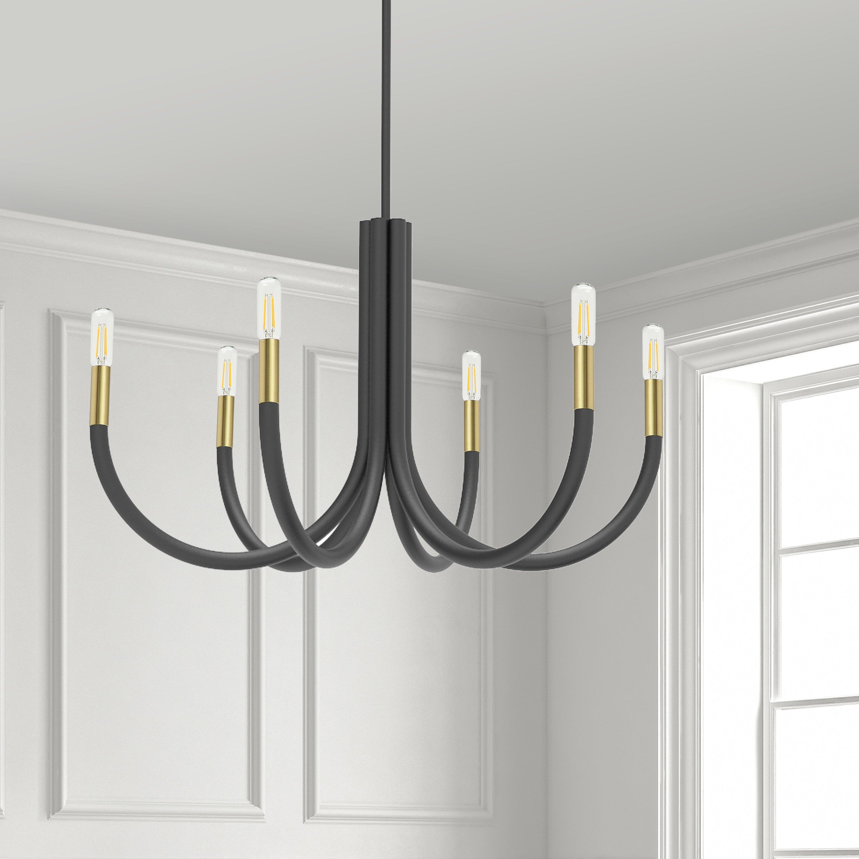 Dainolite Wand - WAN-286C-MB-AGB - 6 Light Chandelier Fixture, Matte Black and Aged Brass - Black