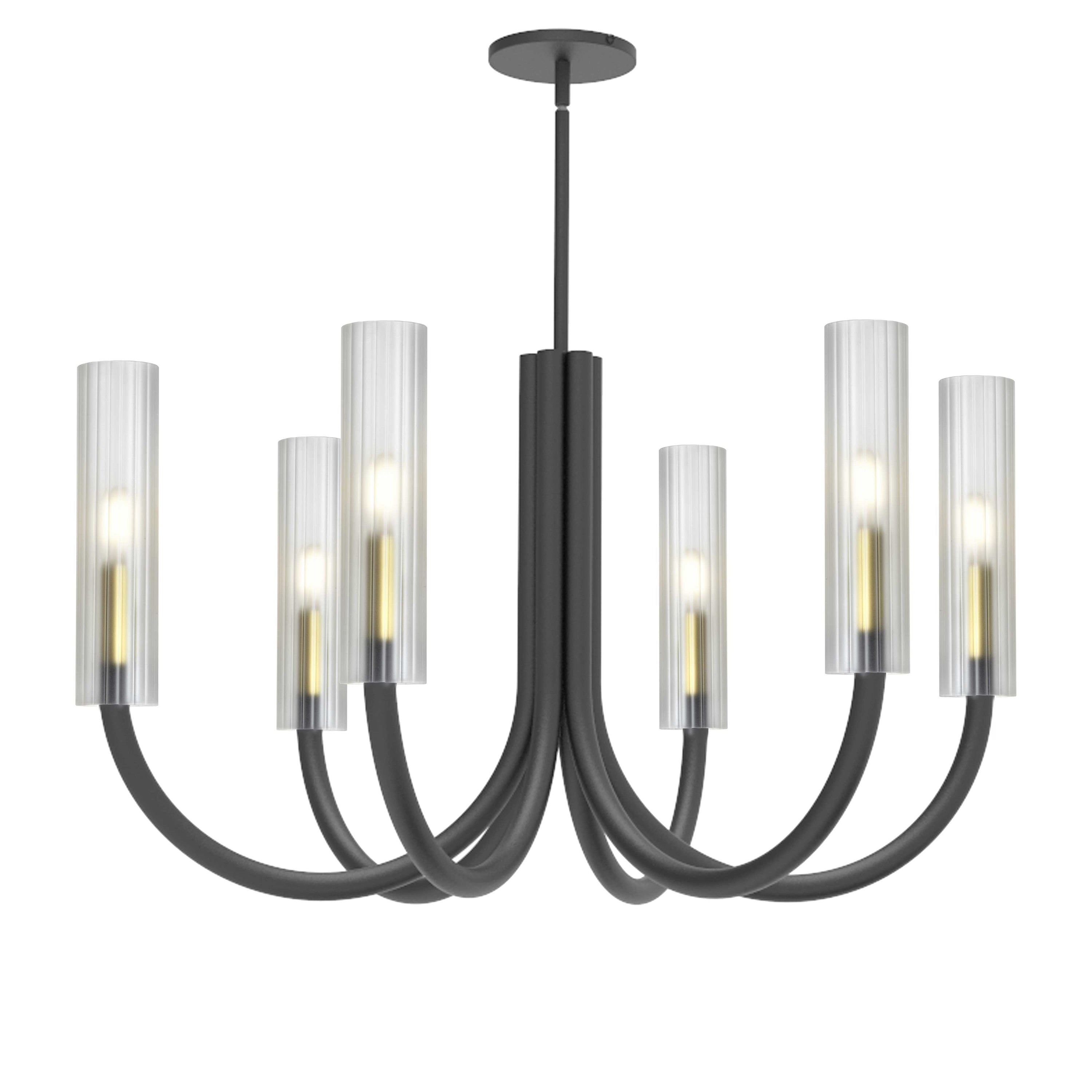 Dainolite Wand - WAN-306C-MB-AGB-FR - 6 Light Wand Chandelier Fixture Matte Black & Aged Brass w/ Frosted Glass - Matte Black