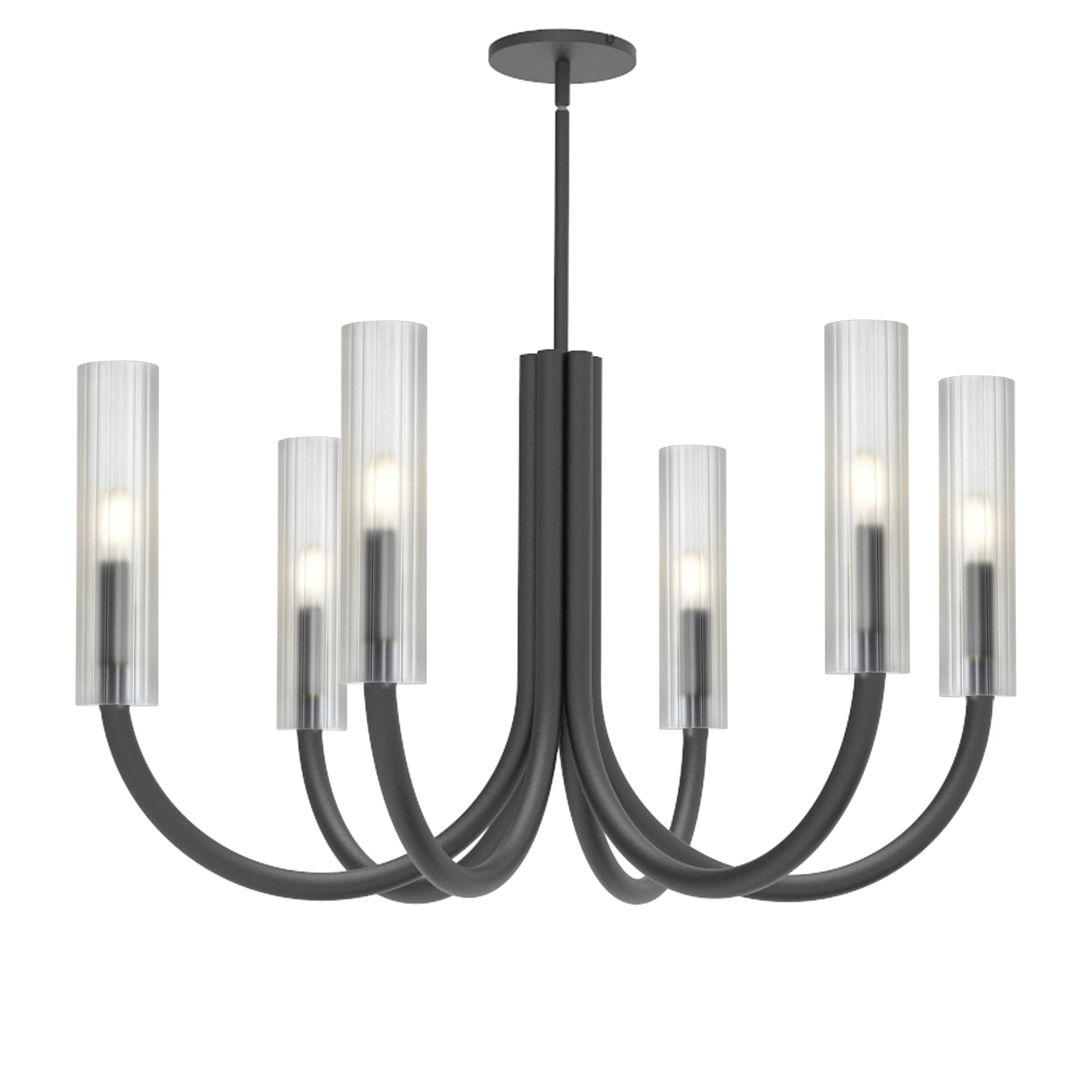 Dainolite Wand - WAN-306C-MB-FR - 6 Light Wand Chandelier Fixture Matte Black w/ Frosted Glass - Matte Black