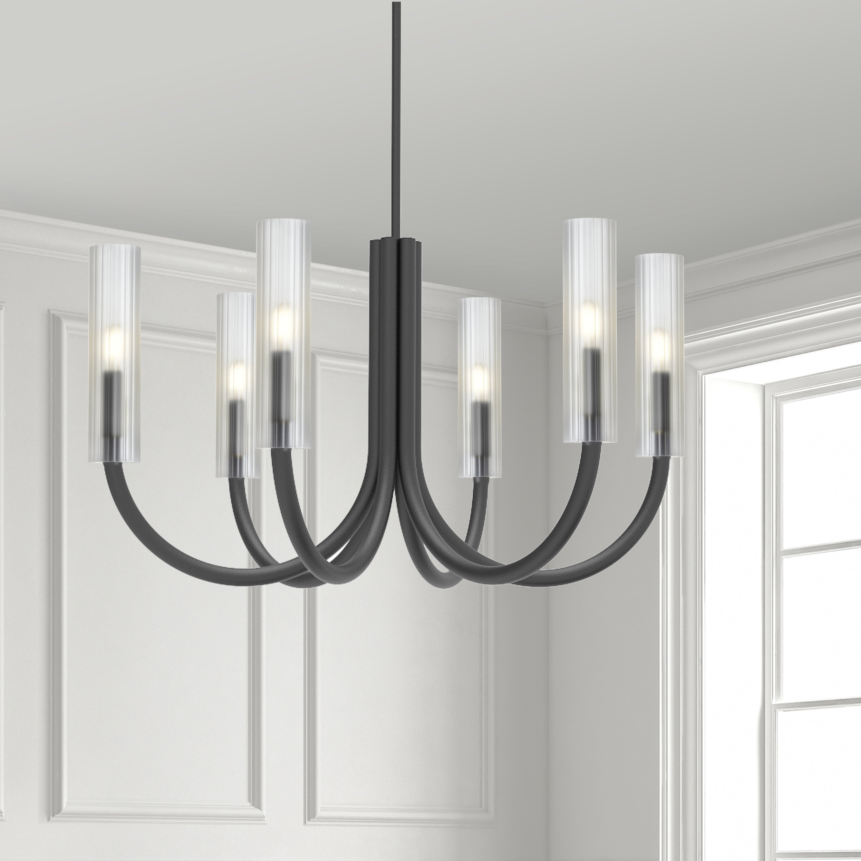 Dainolite Wand - WAN-306C-MB-FR - 6 Light Wand Chandelier Fixture Matte Black w/ Frosted Glass - Matte Black