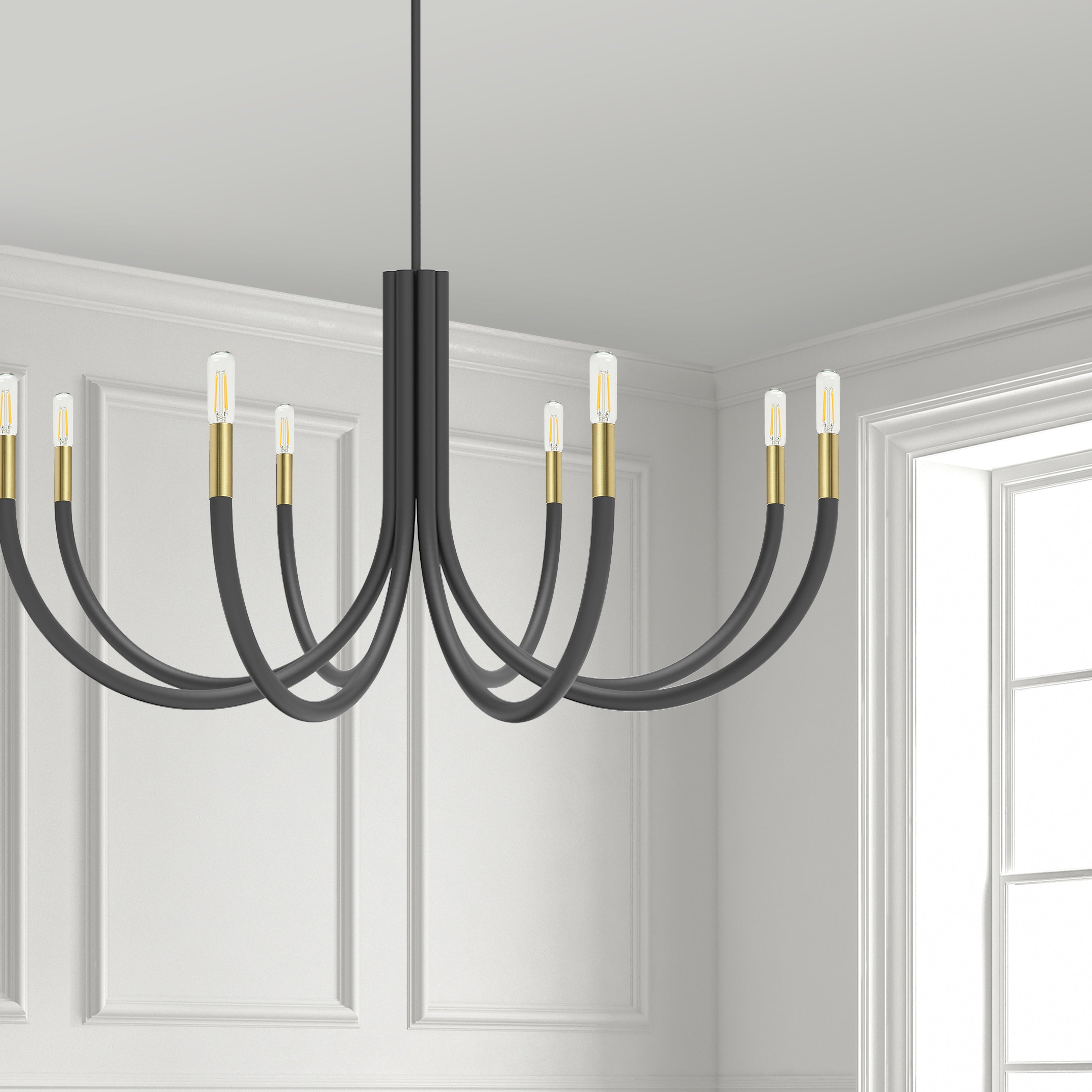 Dainolite Wand - WAN-388C-MB-AGB - 8 Light Chandelier Fixture, Matte Black and Aged Brass - Black