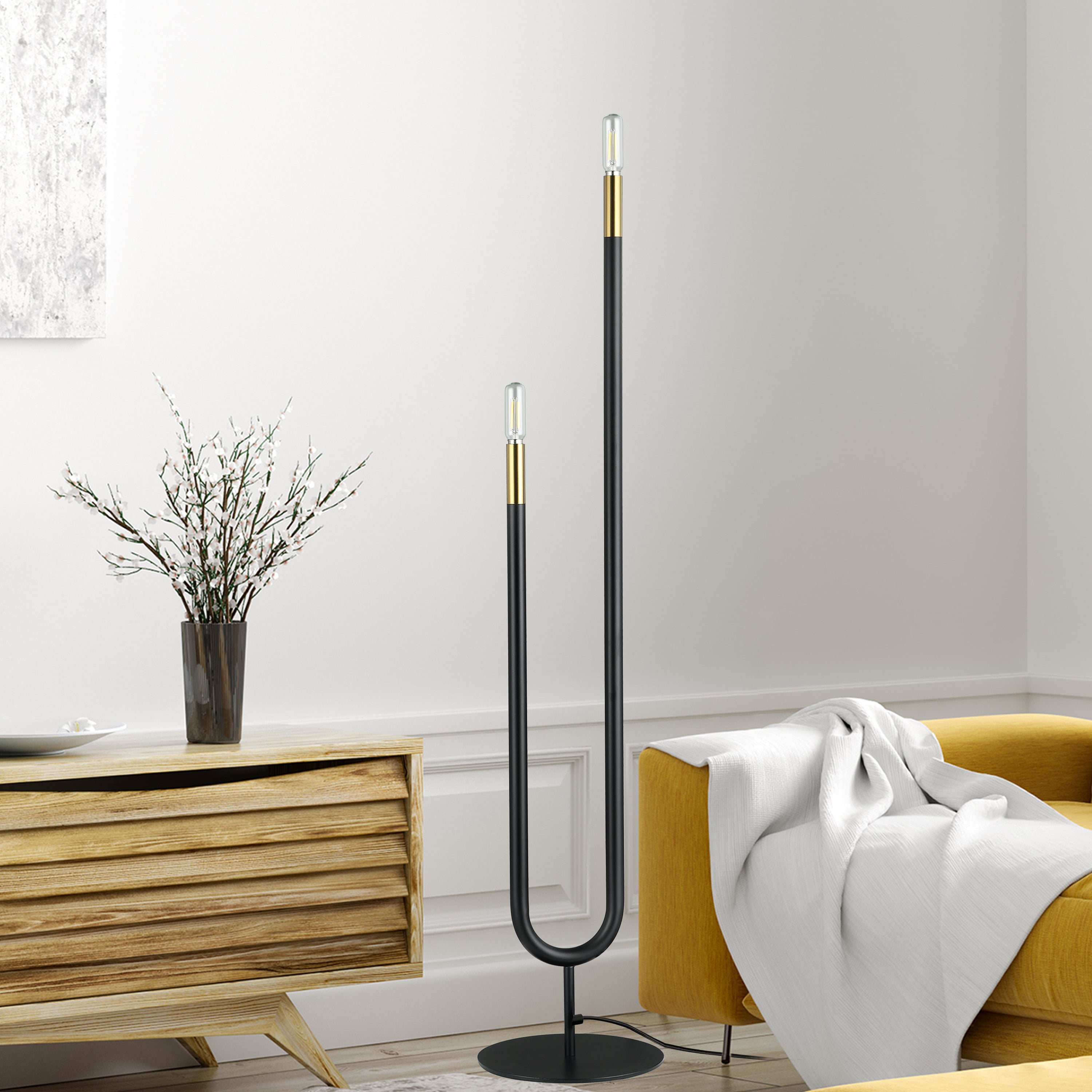 Dainolite Wand - WAN-602F-MB-AGB - 2 Light Floor Lamp, Matte Black & Aged Brass - Matte Black